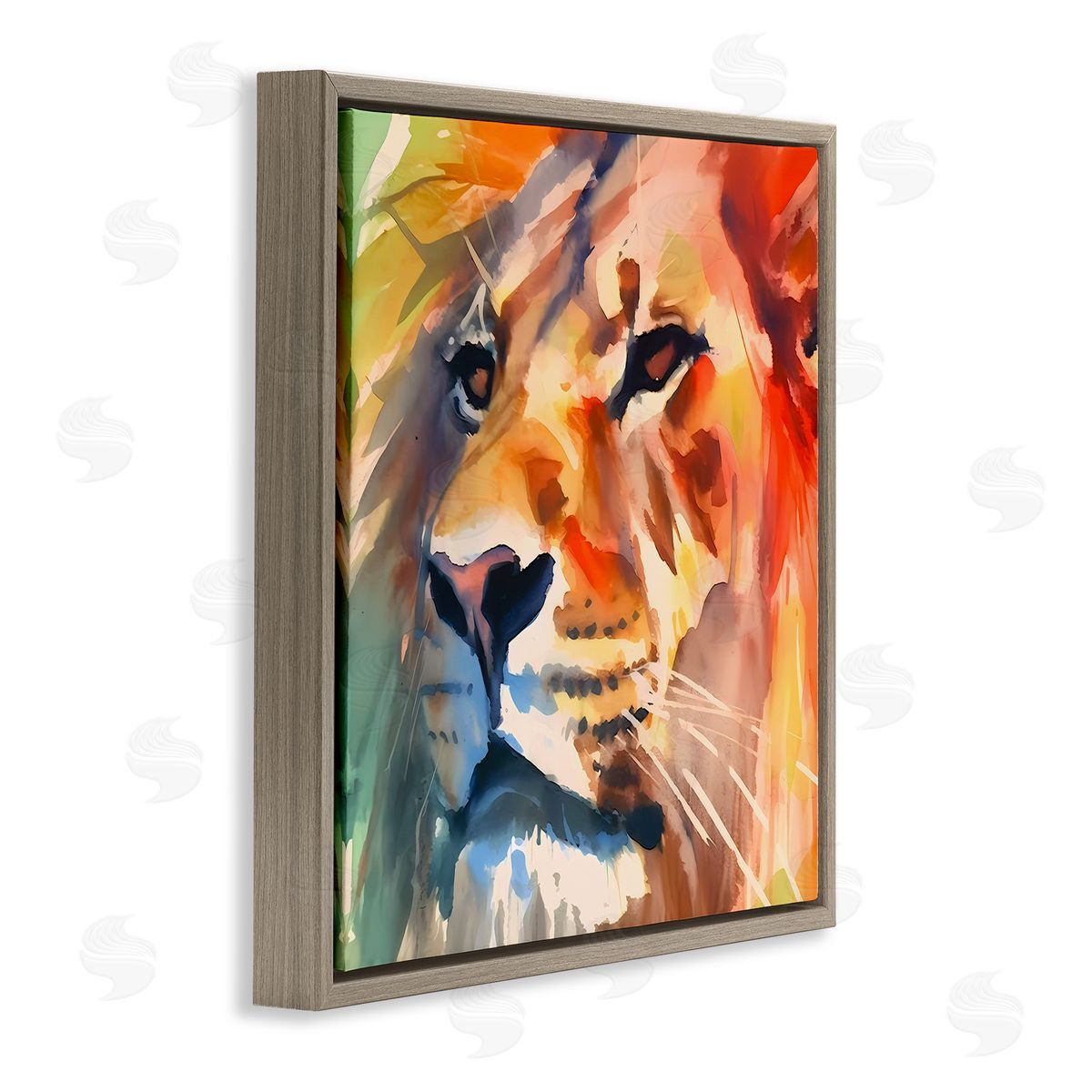 Strong Lion Gaze Brown Floating Frame Canvas Wall Art, Home Decor by Walker Noble