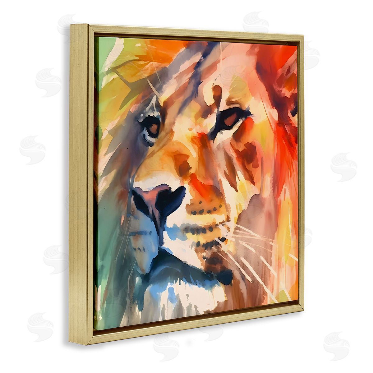 Strong Lion Gaze Gold Floating Frame Canvas Wall Art, Home Decor by Walker Noble