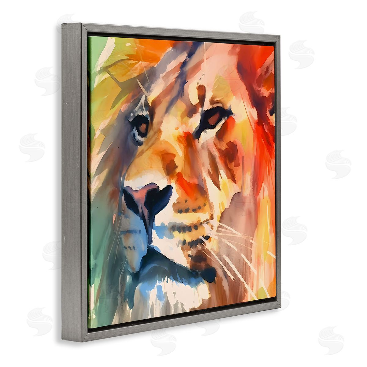Strong Lion Gaze Grey Floating Frame Canvas Wall Art, Home Decor by Walker Noble