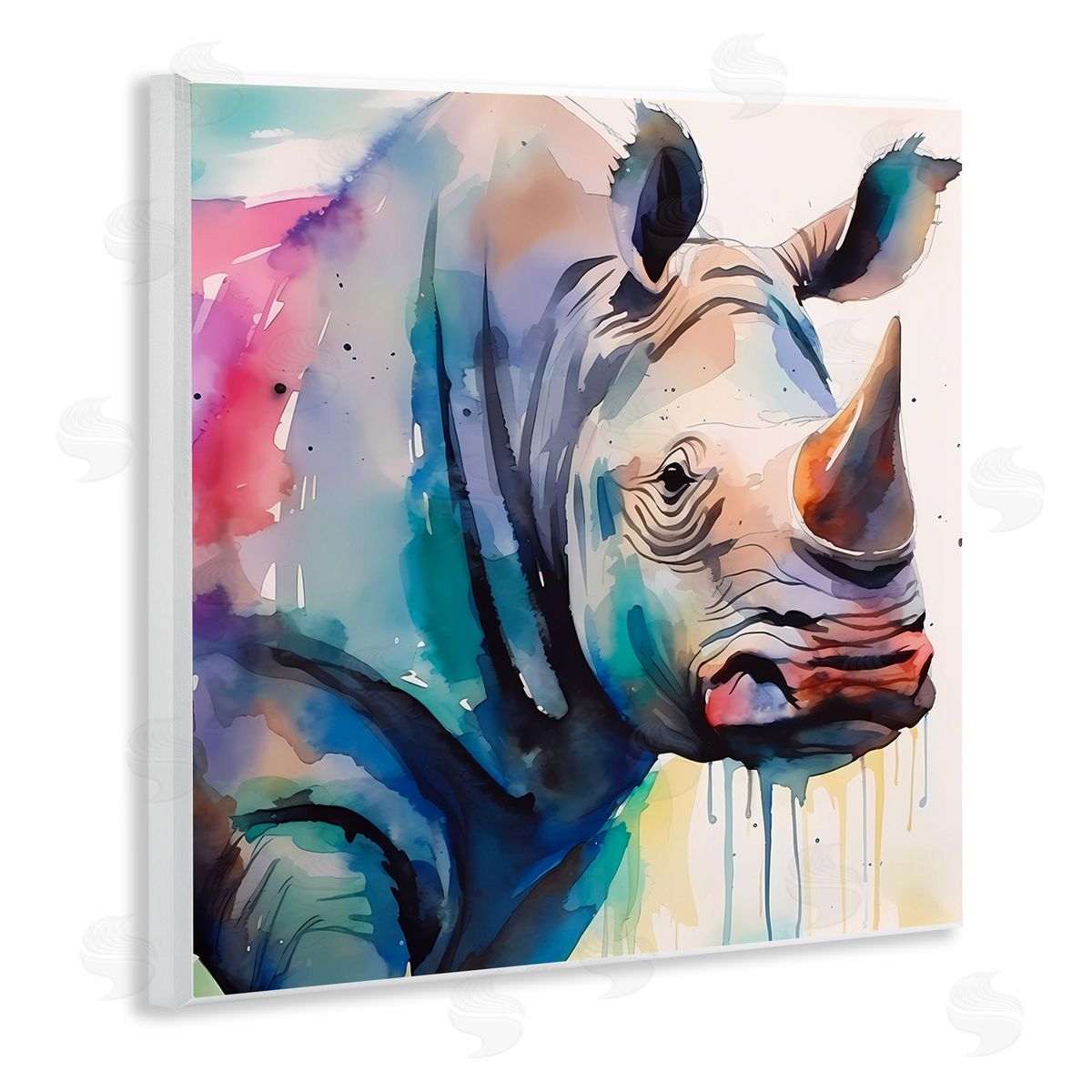 Paint Drip Rhinoceros Wood Plaque Wall Art, Home Decor by Walker Noble