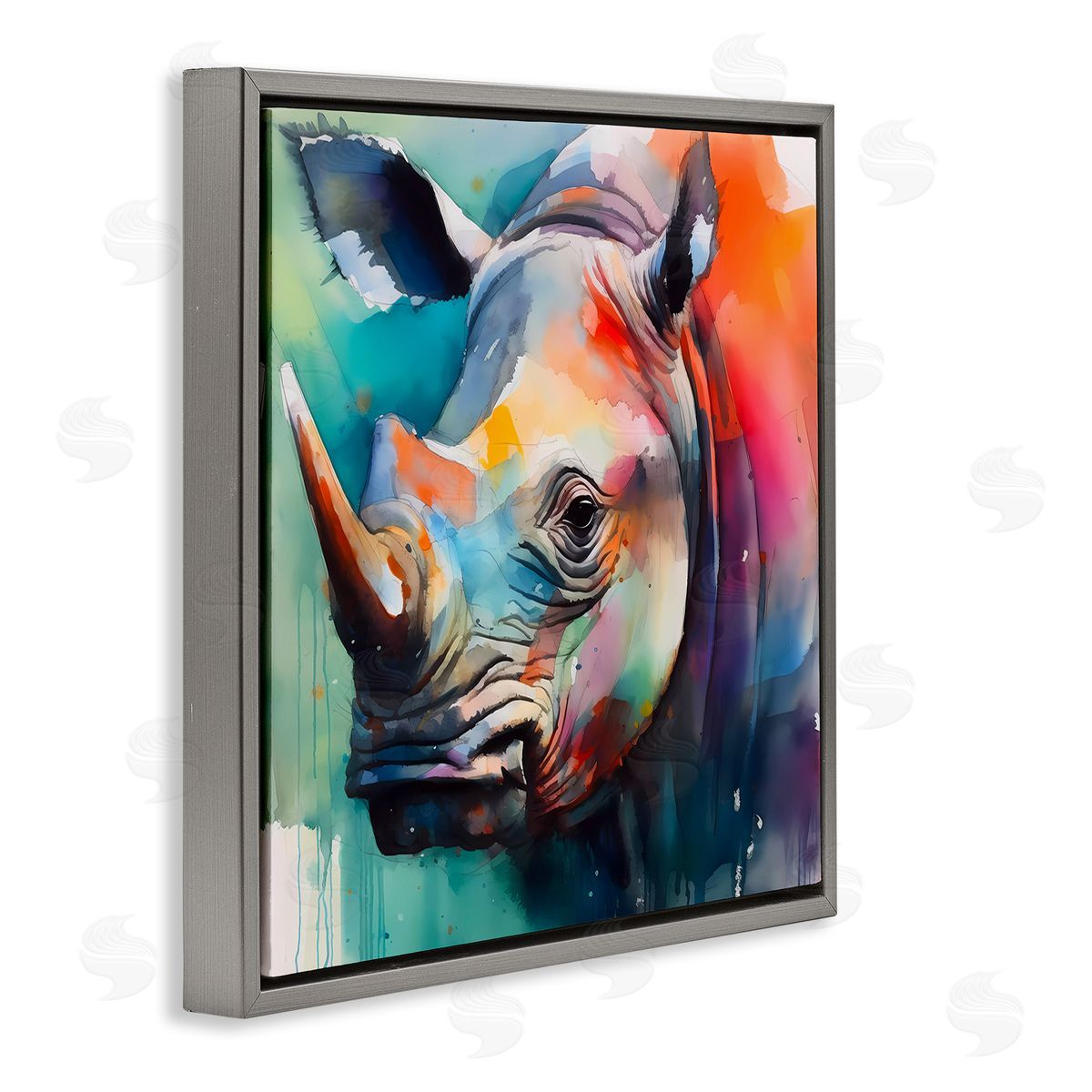 Rhino with Modern Hues Grey Floating Frame Canvas Wall Art, Home Decor by Walker Noble