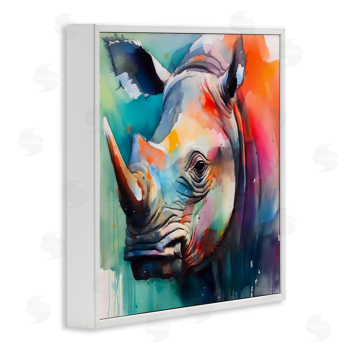 Rhino with Modern Hues White Frame Print Wall Art, Home Decor by Walker Noble