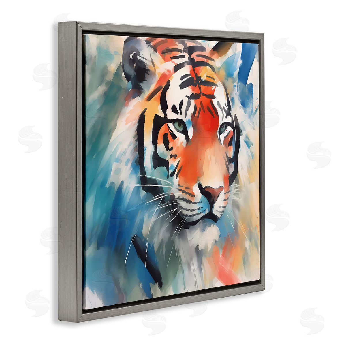Bold Modern tiger Grey Floating Frame Canvas Wall Art, Home Decor by Walker Noble