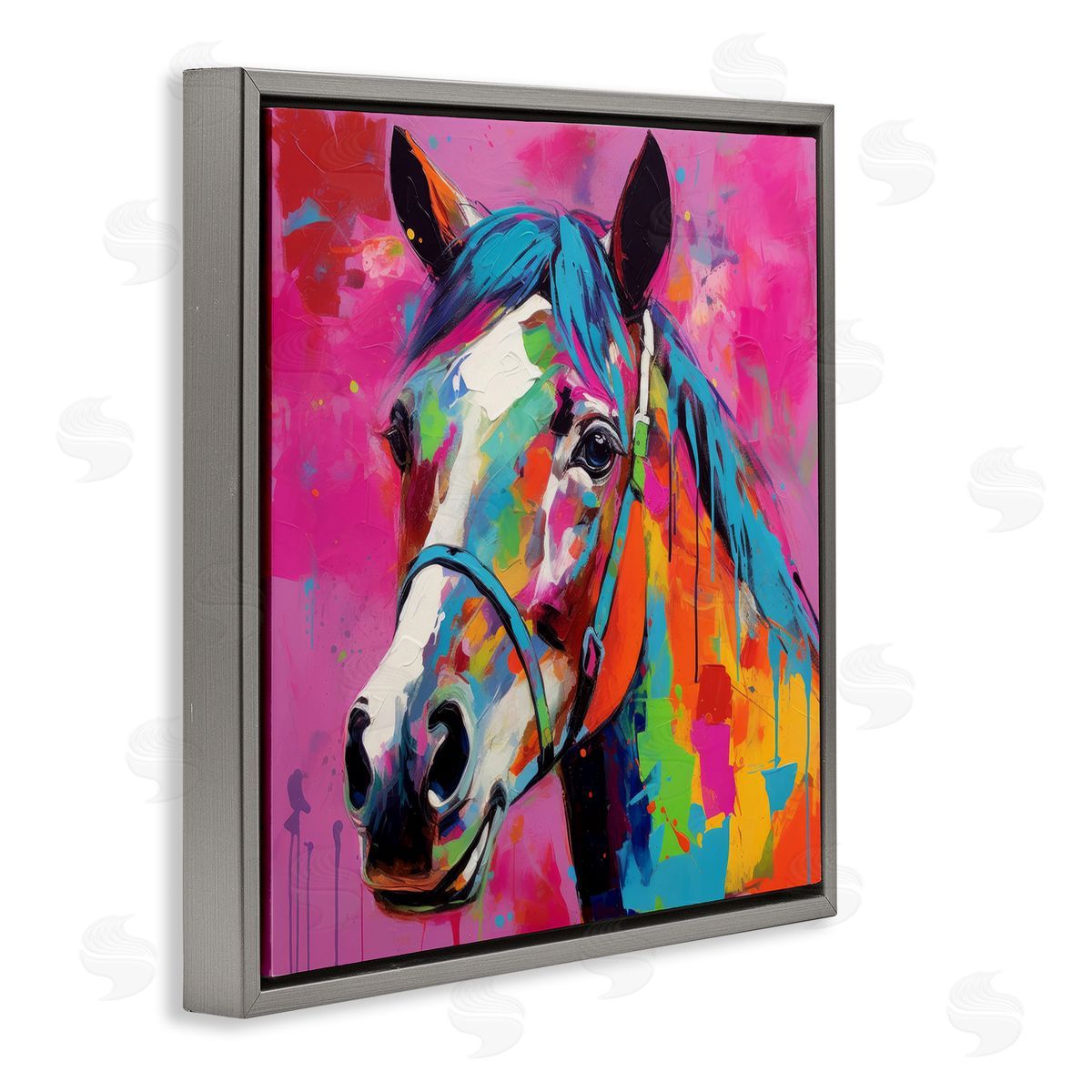 Modern Hue Horse Grey Floating Frame Canvas Wall Art, Home Decor by Irena Orlov