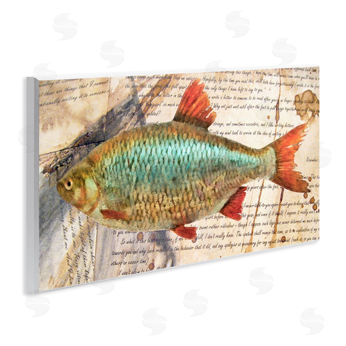 Vintage Pages and Fish Wood Plaque Wall Art, Home Decor by Alonzo Saunders