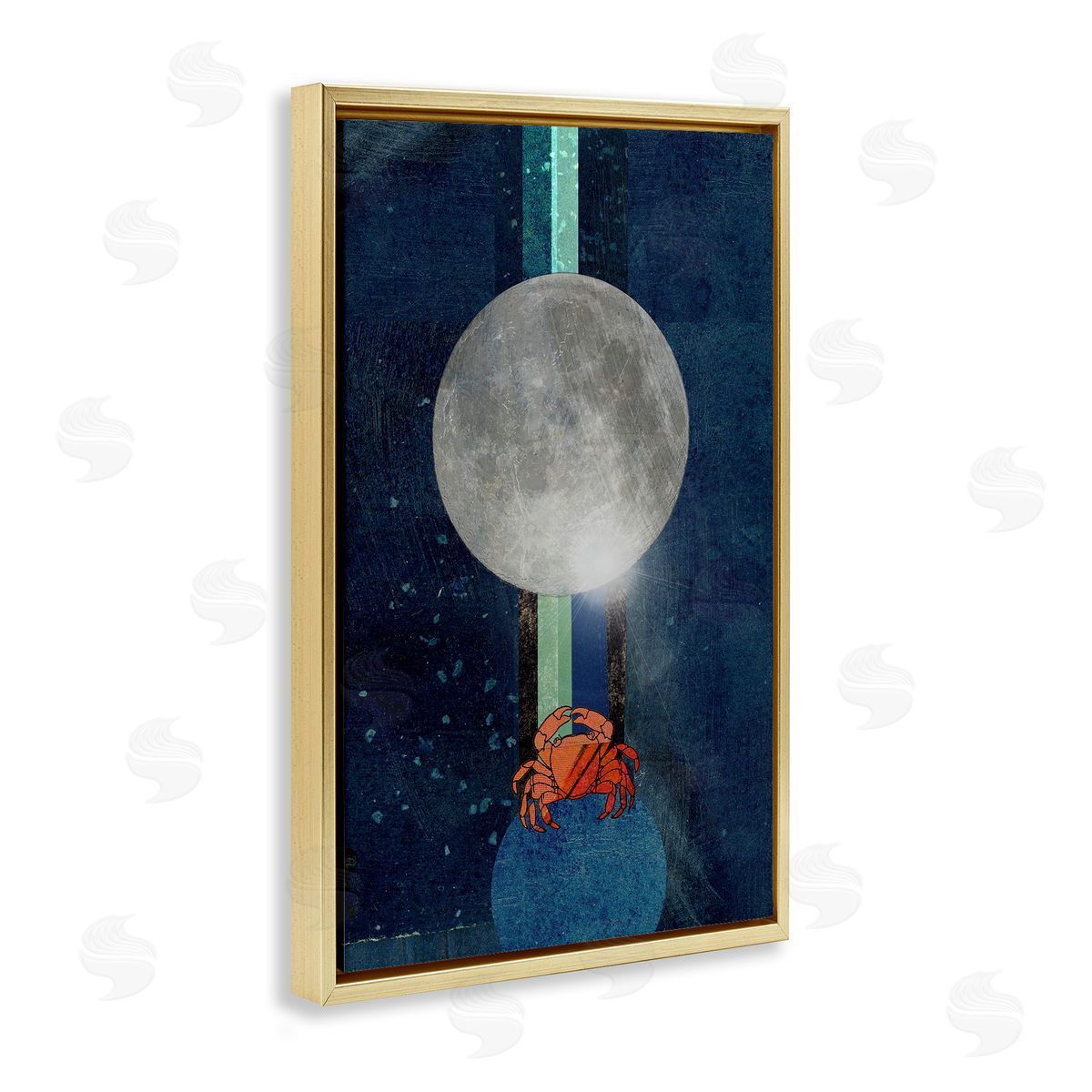 Surreal Crab Outer Space Gold Floating Frame Canvas Wall Art, Home Decor by Lindsey Newman
