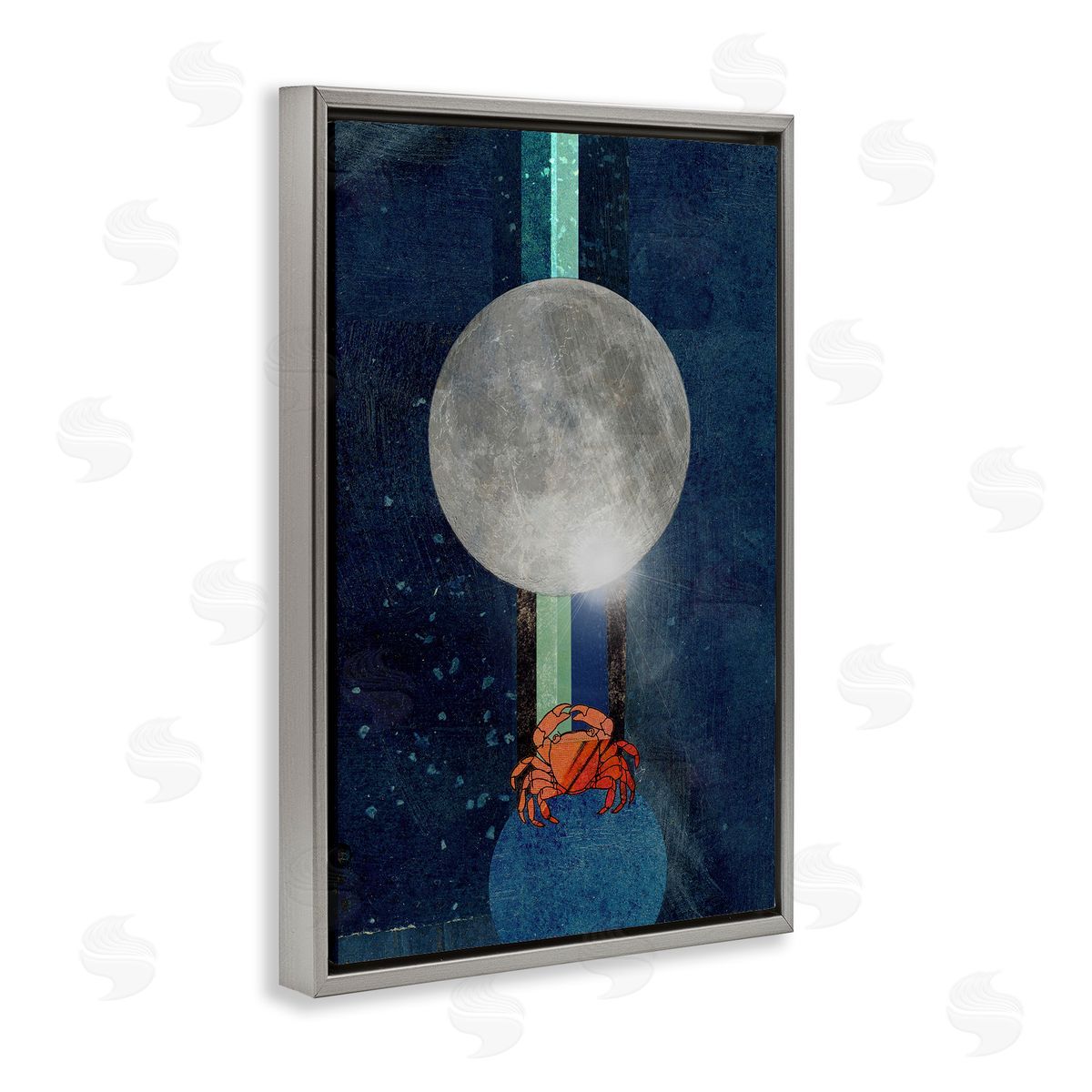 Surreal Crab Outer Space Grey Floating Frame Canvas Wall Art, Home Decor by Lindsey Newman