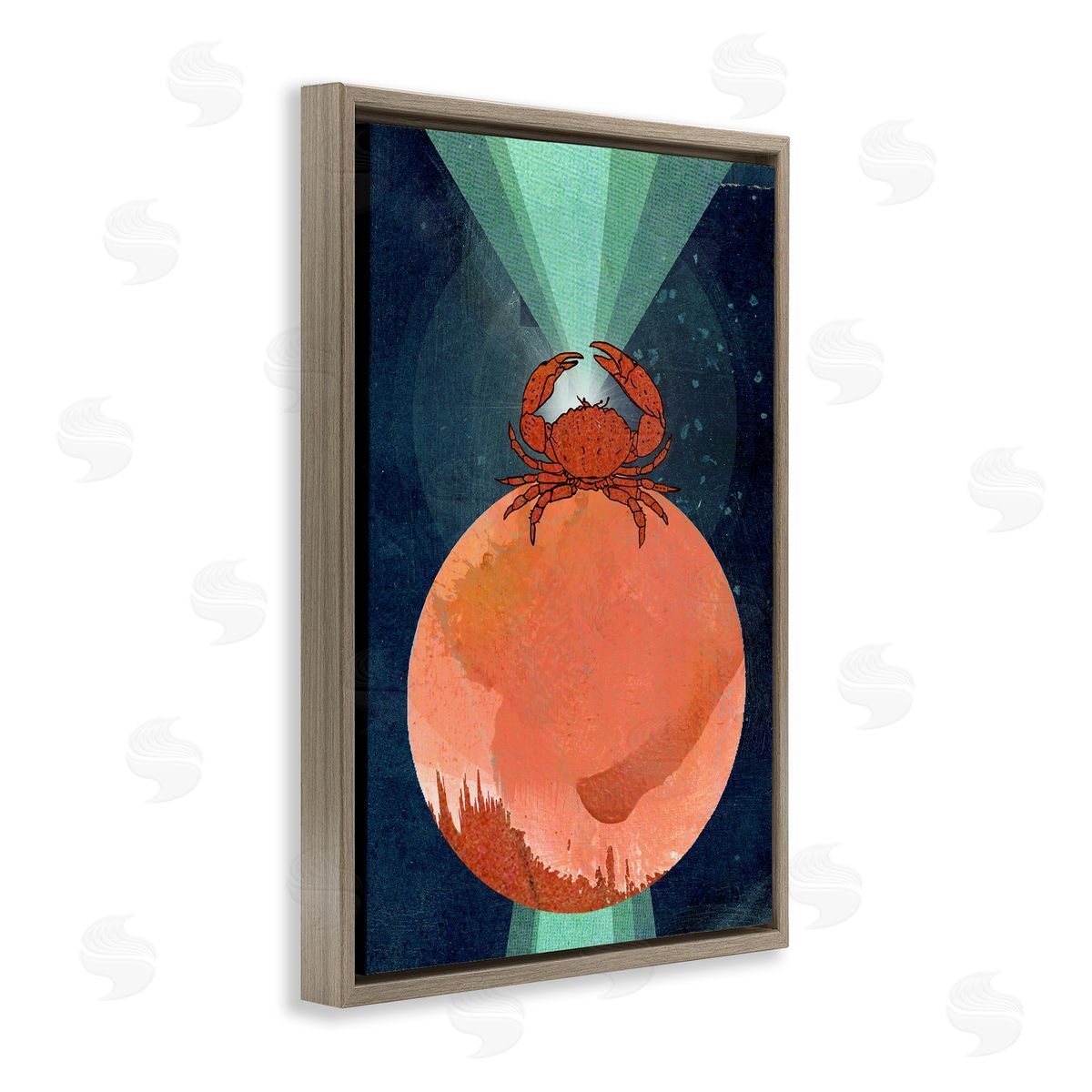 Surreal Crab on Sphere Brown Floating Frame Canvas Wall Art, Home Decor by Lindsey Newman