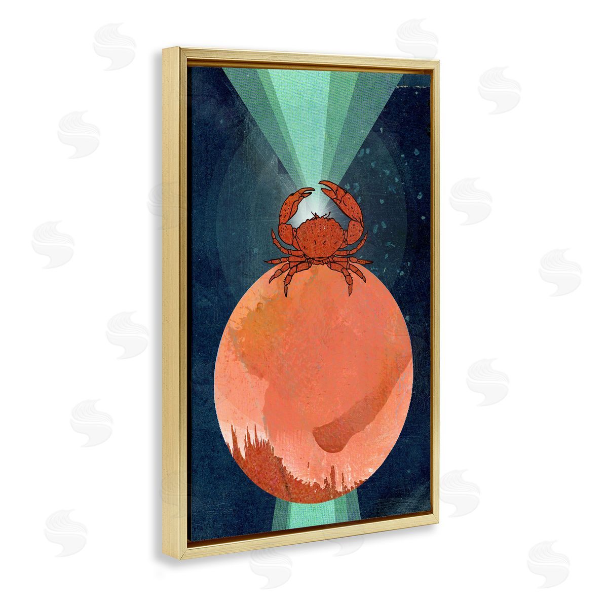 Surreal Crab on Sphere Gold Floating Frame Canvas Wall Art, Home Decor by Lindsey Newman