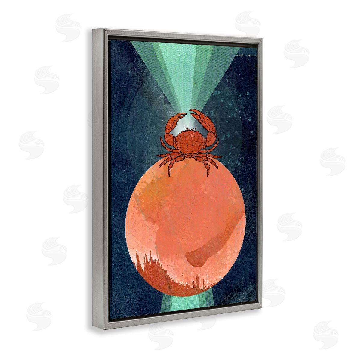 Surreal Crab on Sphere Grey Floating Frame Canvas Wall Art, Home Decor by Lindsey Newman