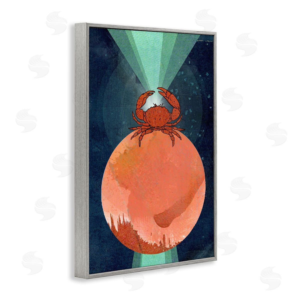 Surreal Crab on Sphere Grey Frame Print Wall Art, Home Decor by Lindsey Newman