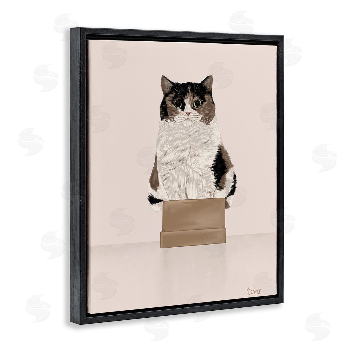 Cat in Cardboard Box Black Floating Frame Canvas Wall Art, Home Decor by Tara Royle