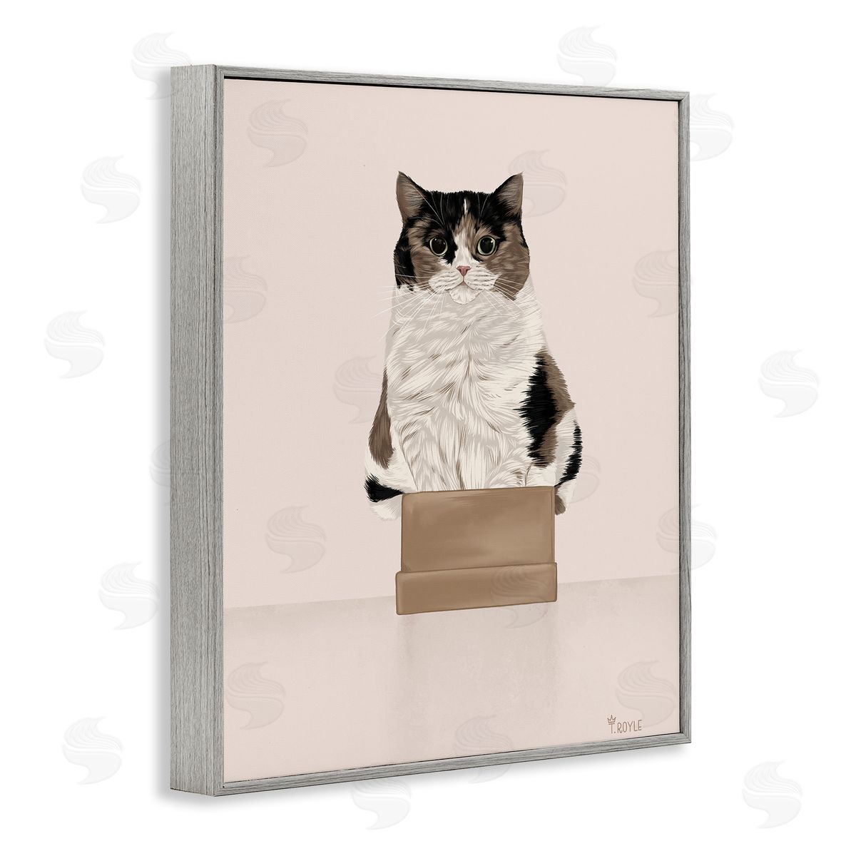 Cat in Cardboard Box Grey Frame Print Wall Art, Home Decor by Tara Royle