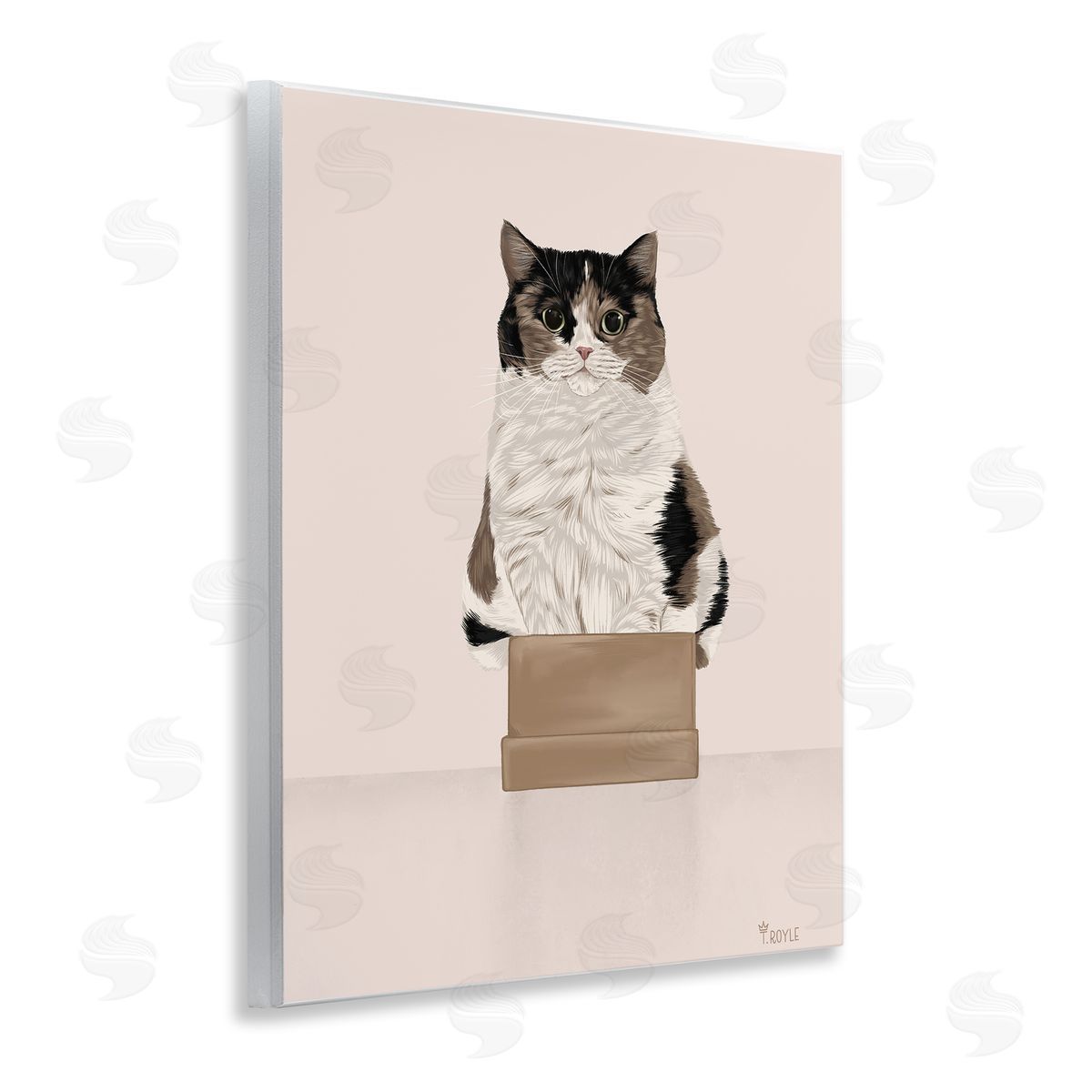 Cat in Cardboard Box Wood Plaque Wall Art, Home Decor by Tara Royle