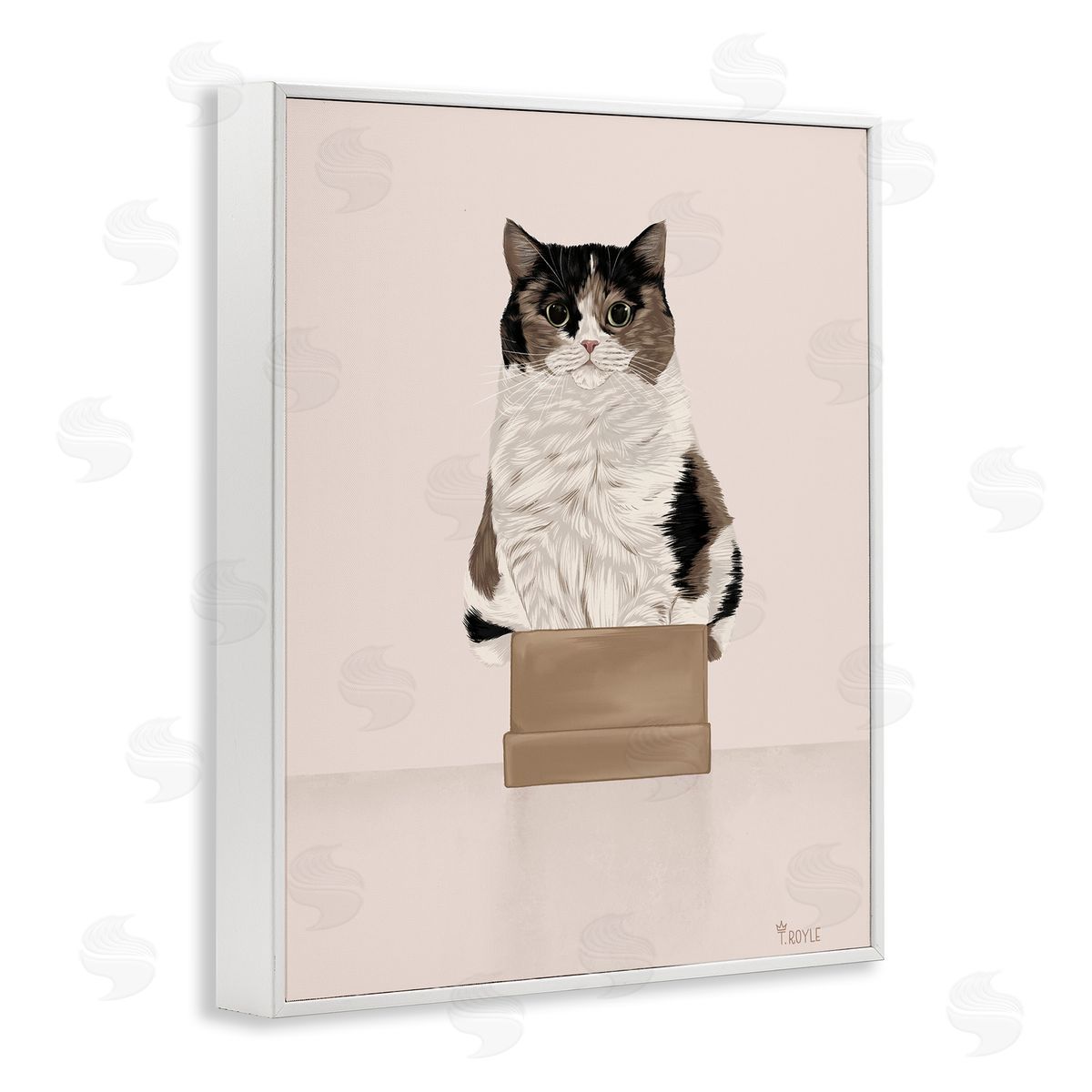 Cat in Cardboard Box White Frame Print Wall Art, Home Decor by Tara Royle