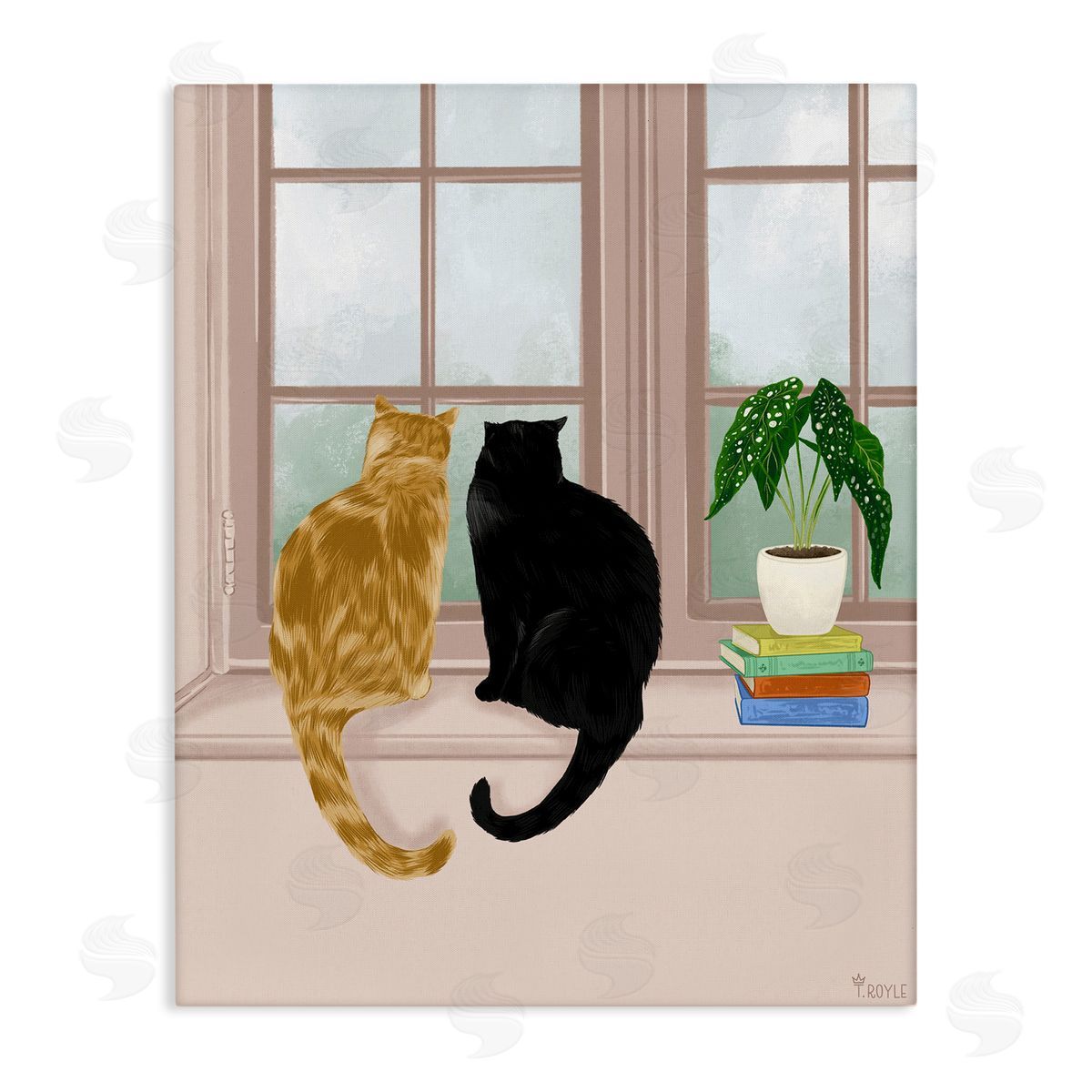 Cat Pair in Windowsill Canvas Wall Art, Home Decor by Tara Royle