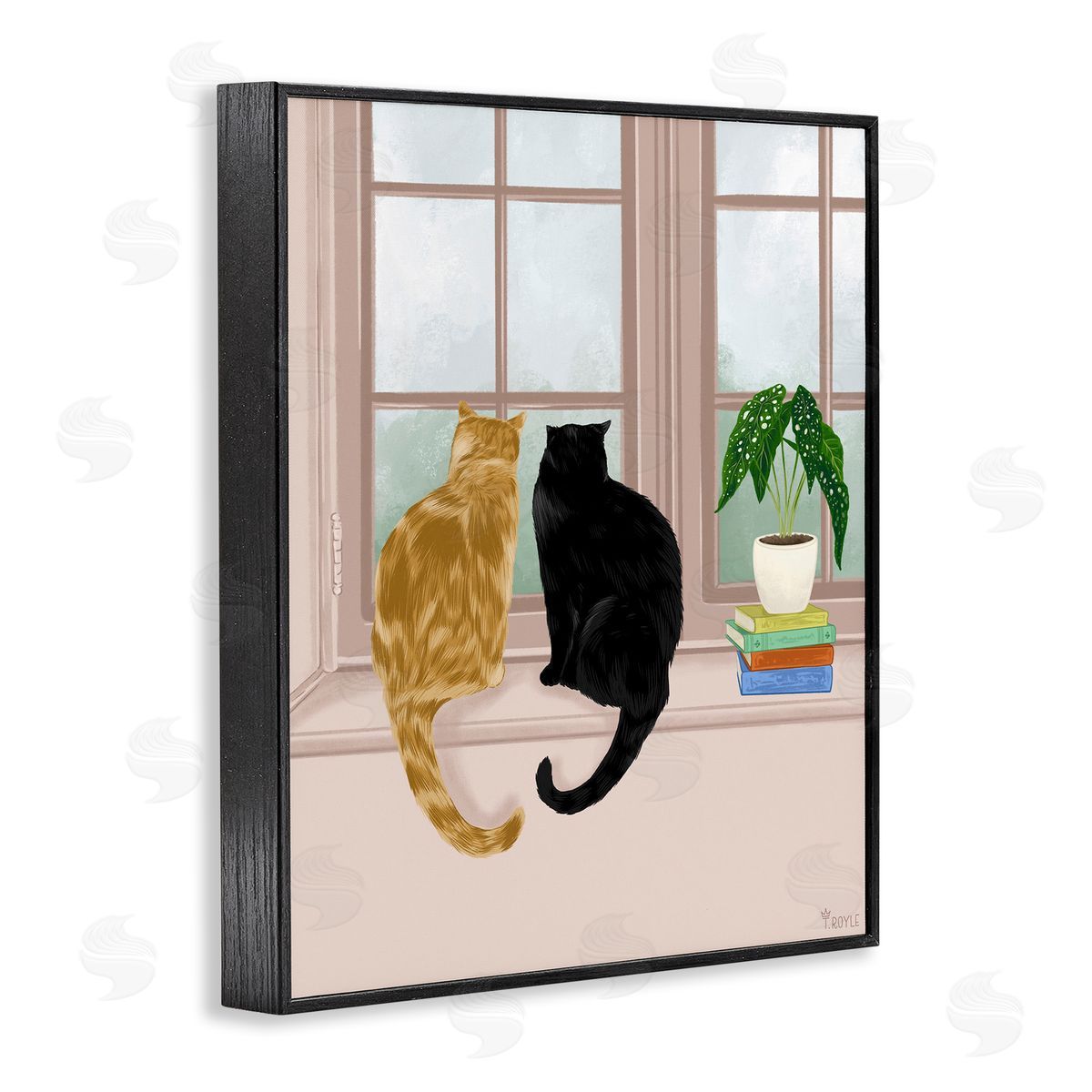 Cat Pair in Windowsill Black Frame Print Wall Art, Home Decor by Tara Royle