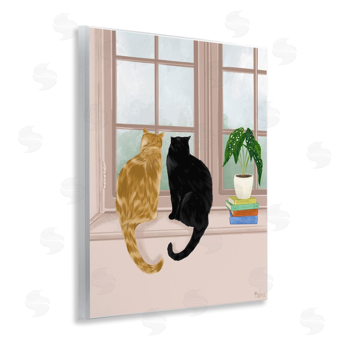 Cat Pair in Windowsill Wood Plaque Wall Art, Home Decor by Tara Royle