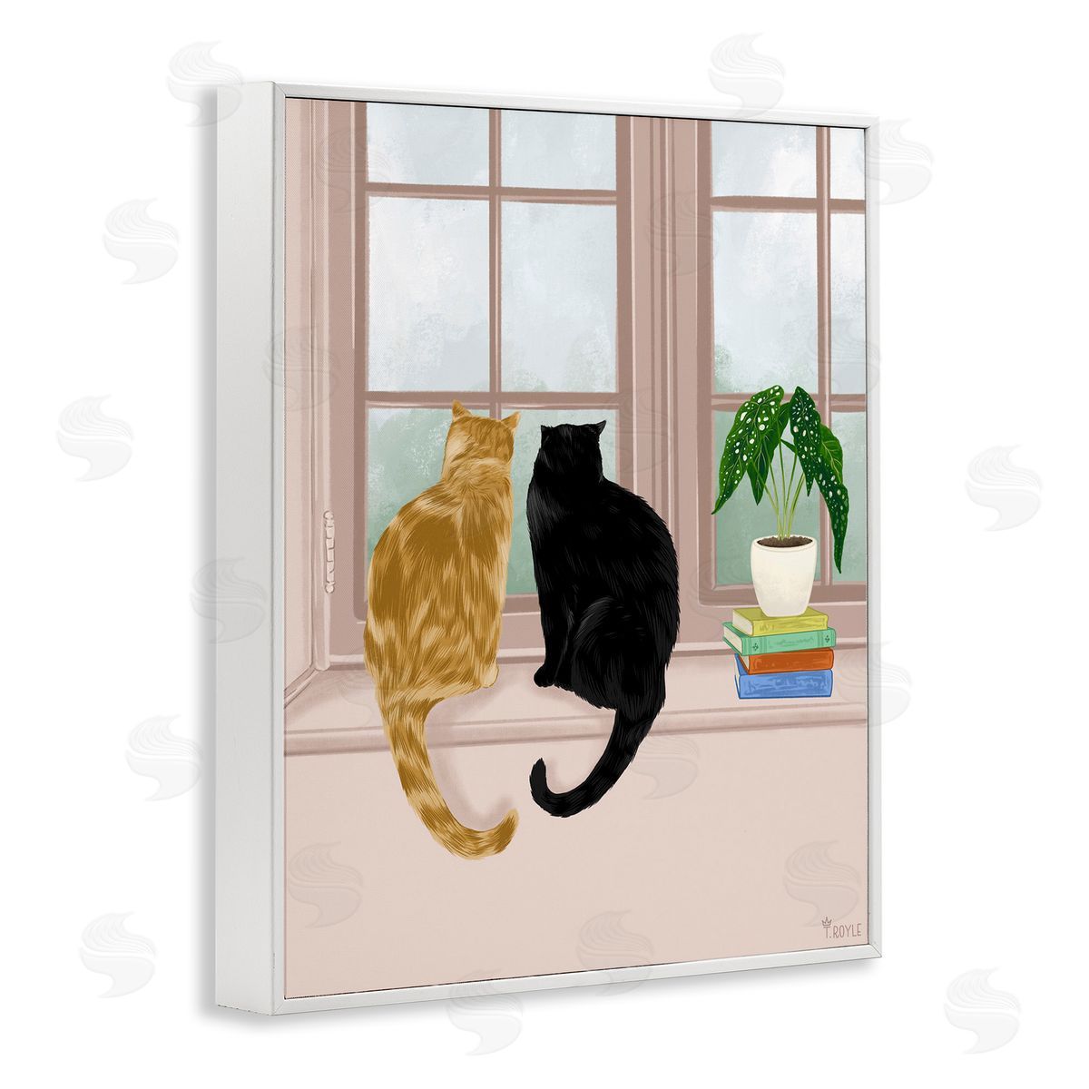 Cat Pair in Windowsill White Frame Print Wall Art, Home Decor by Tara Royle
