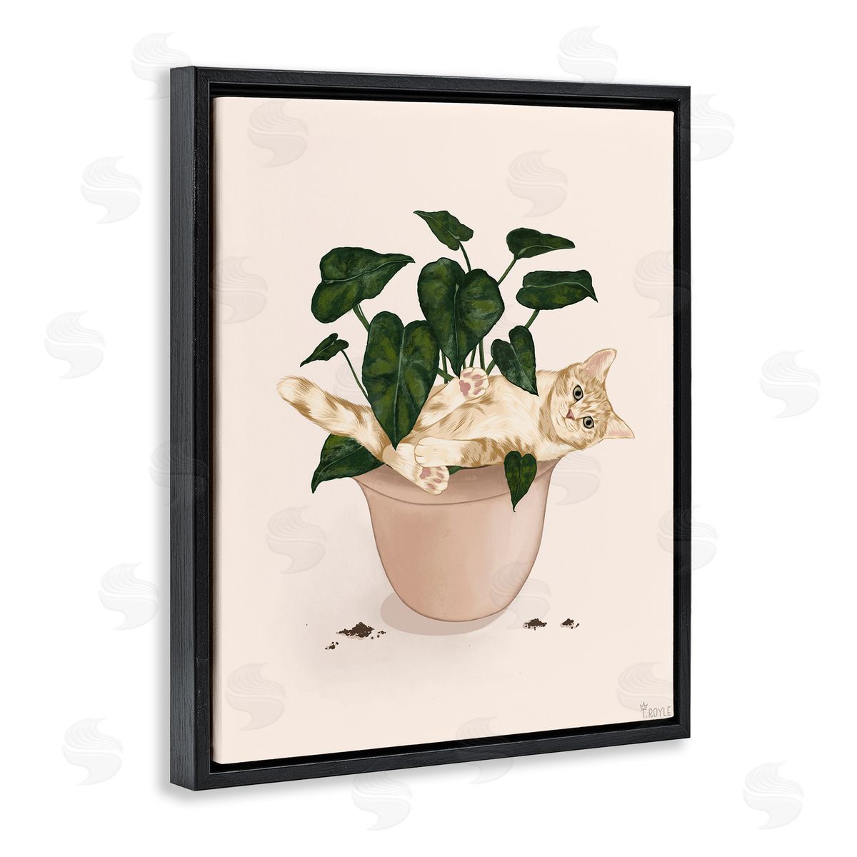 Funny Cat in House Plant Black Floating Frame Canvas Wall Art, Home Decor by Tara Royle