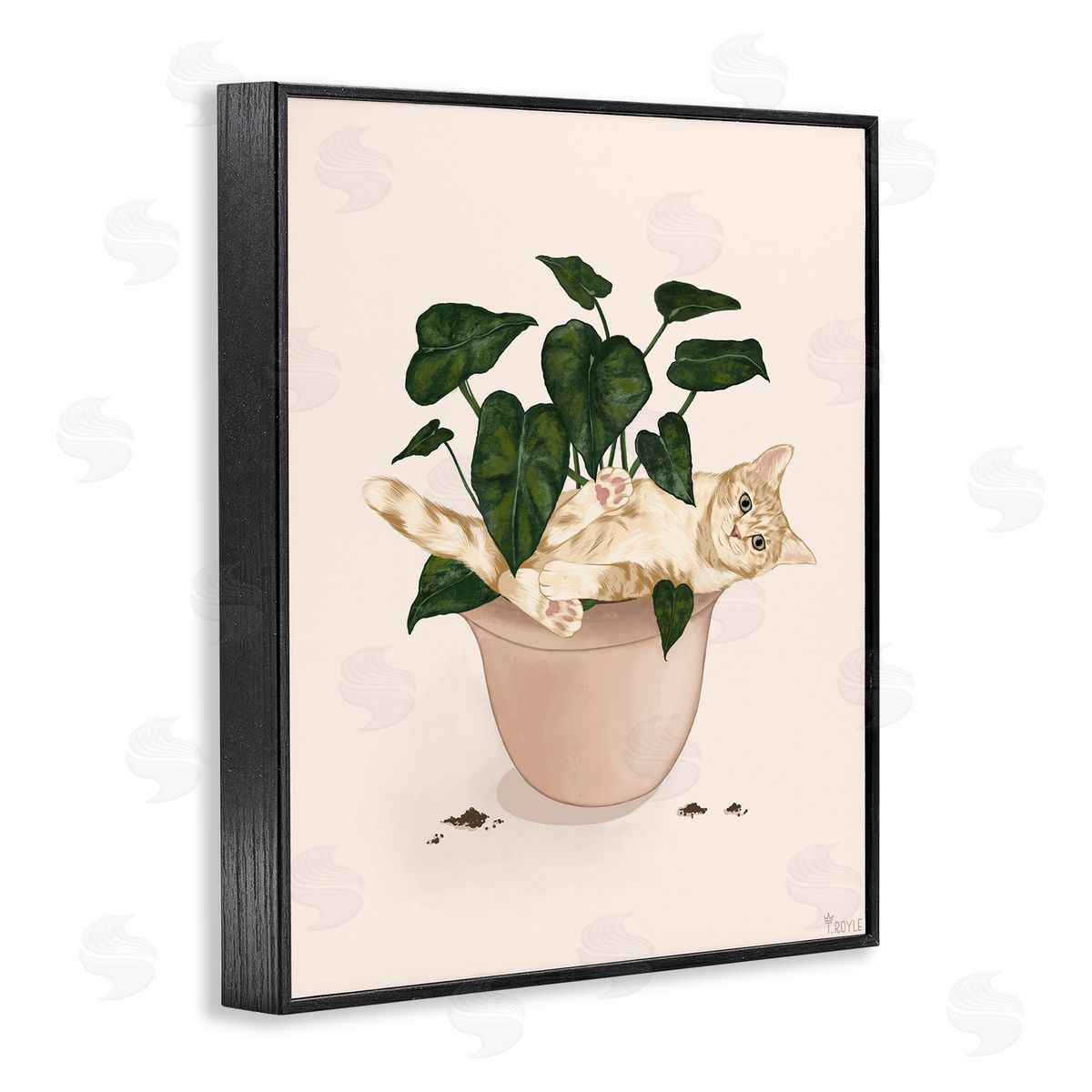 Funny Cat in House Plant Black Frame Print Wall Art, Home Decor by Tara Royle
