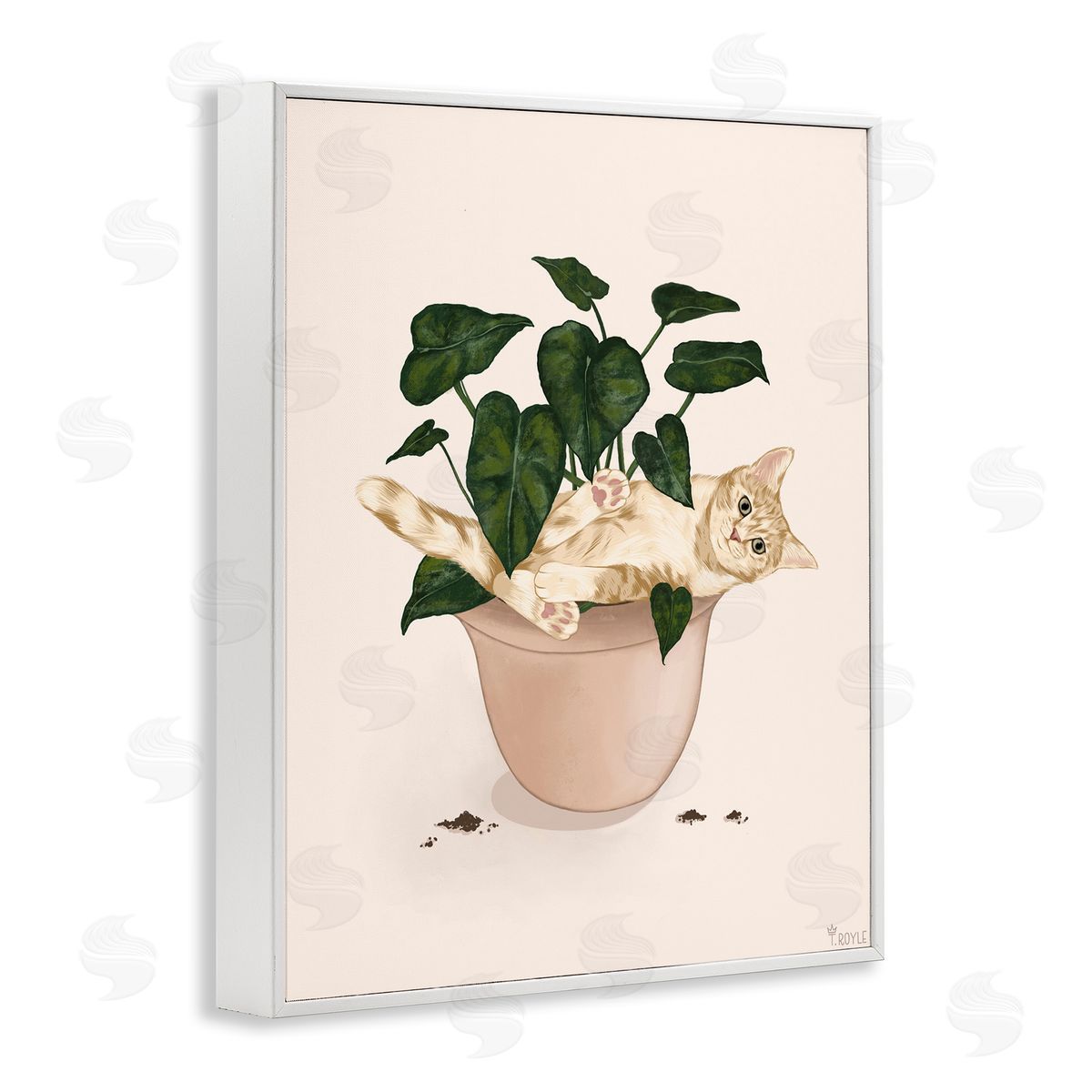 Funny Cat in House Plant White Frame Print Wall Art, Home Decor by Tara Royle
