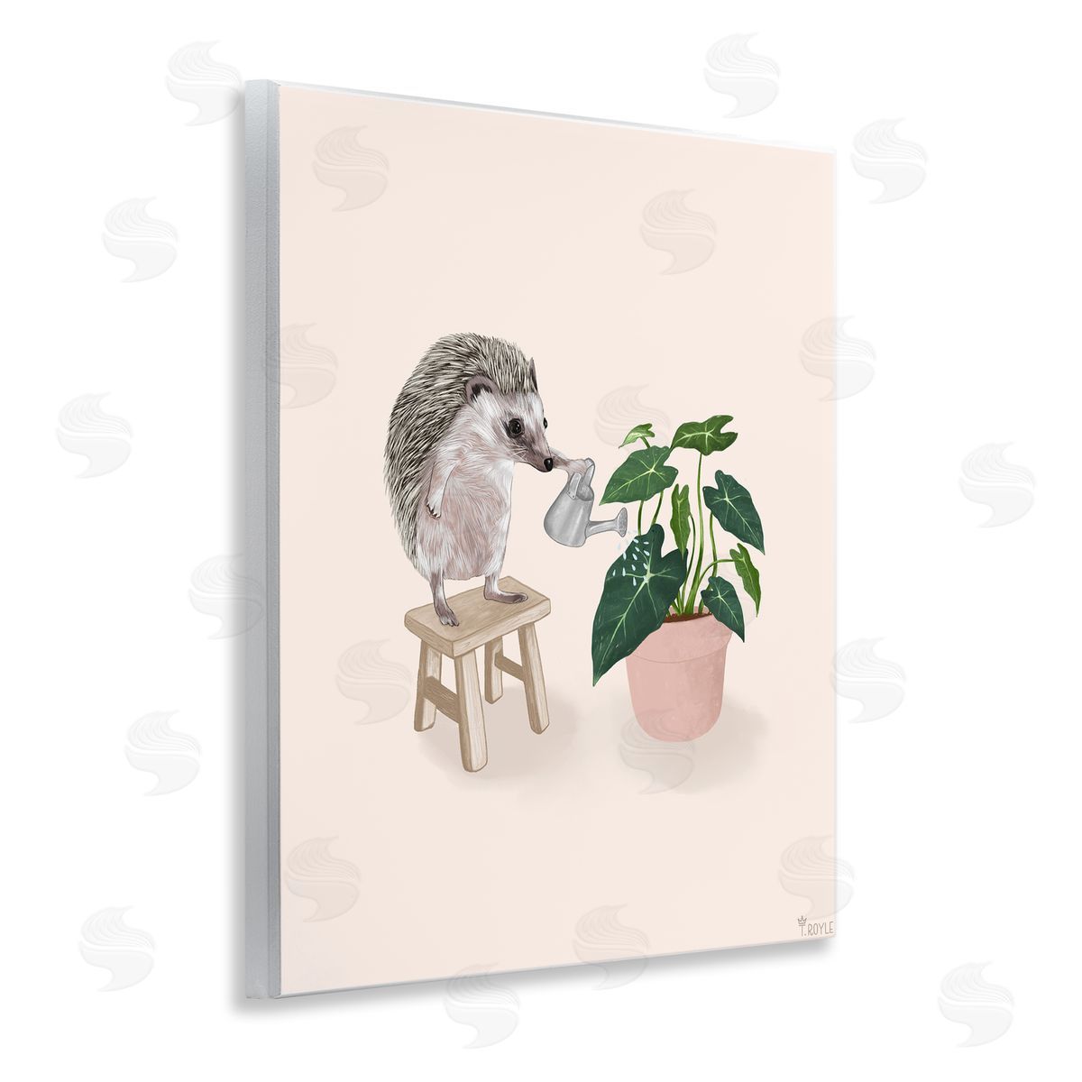 Hedgehog Watering Plant Wood Plaque Wall Art, Home Decor by Tara Royle