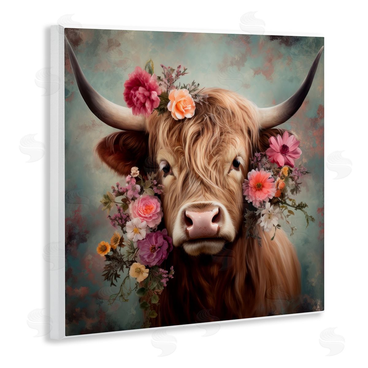Cattle with Gerbera Daisies Wood Plaque Wall Art, Home Decor by Irena Orlov