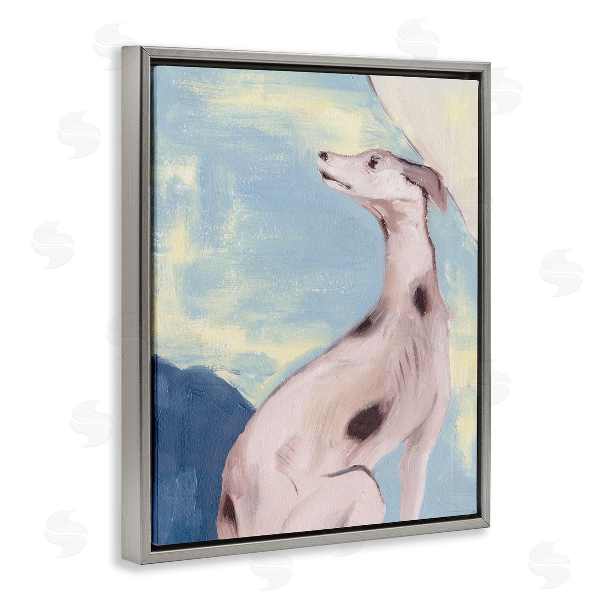 Greyhound on Blue Grey Floating Frame Canvas Wall Art, Home Decor by Melissa Wang