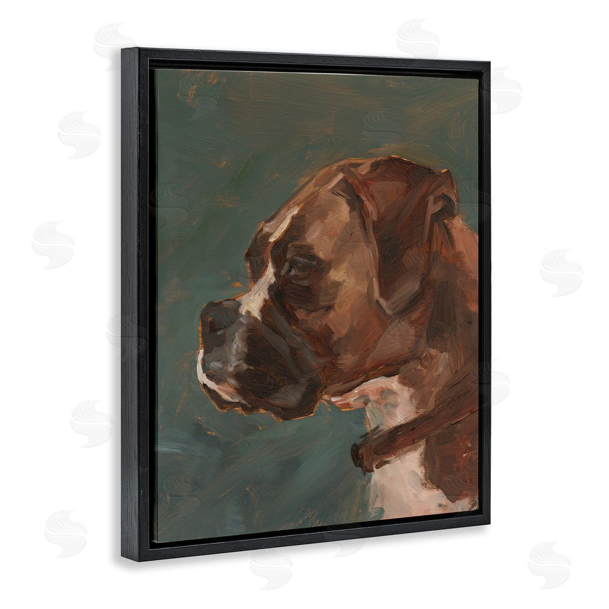 Bulldog Gazing Portrait Black Floating Frame Canvas Wall Art, Home Decor by Ethan Harper
