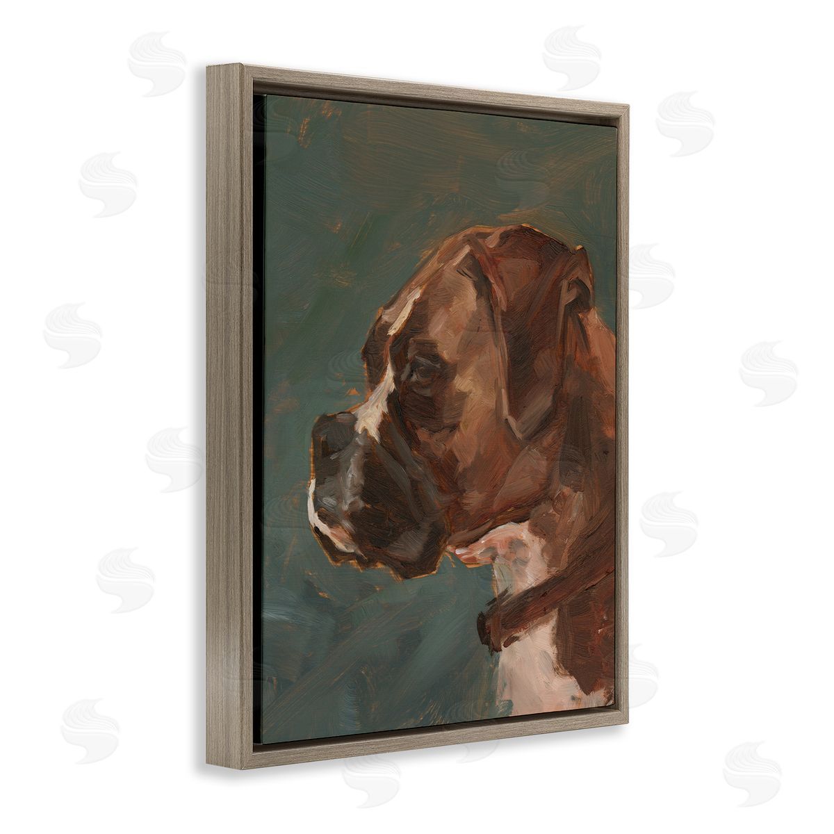 Bulldog Gazing Portrait Brown Floating Frame Canvas Wall Art, Home Decor by Ethan Harper
