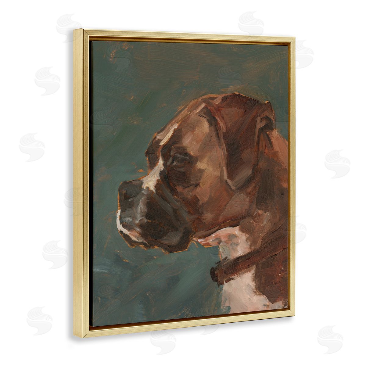 Bulldog Gazing Portrait Gold Floating Frame Canvas Wall Art, Home Decor by Ethan Harper
