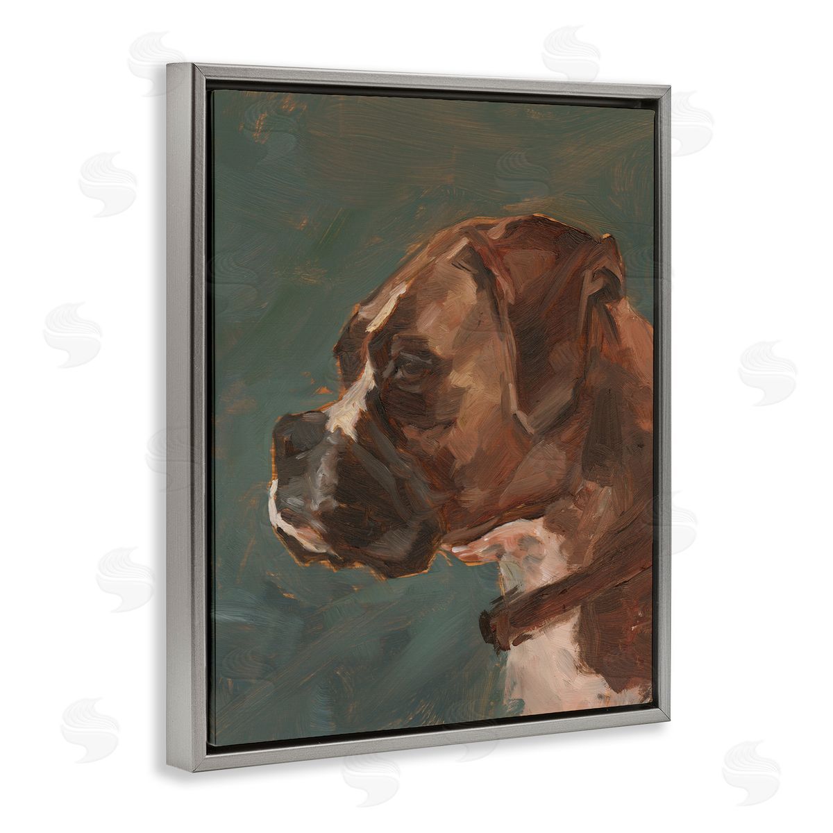 Bulldog Gazing Portrait Grey Floating Frame Canvas Wall Art, Home Decor by Ethan Harper