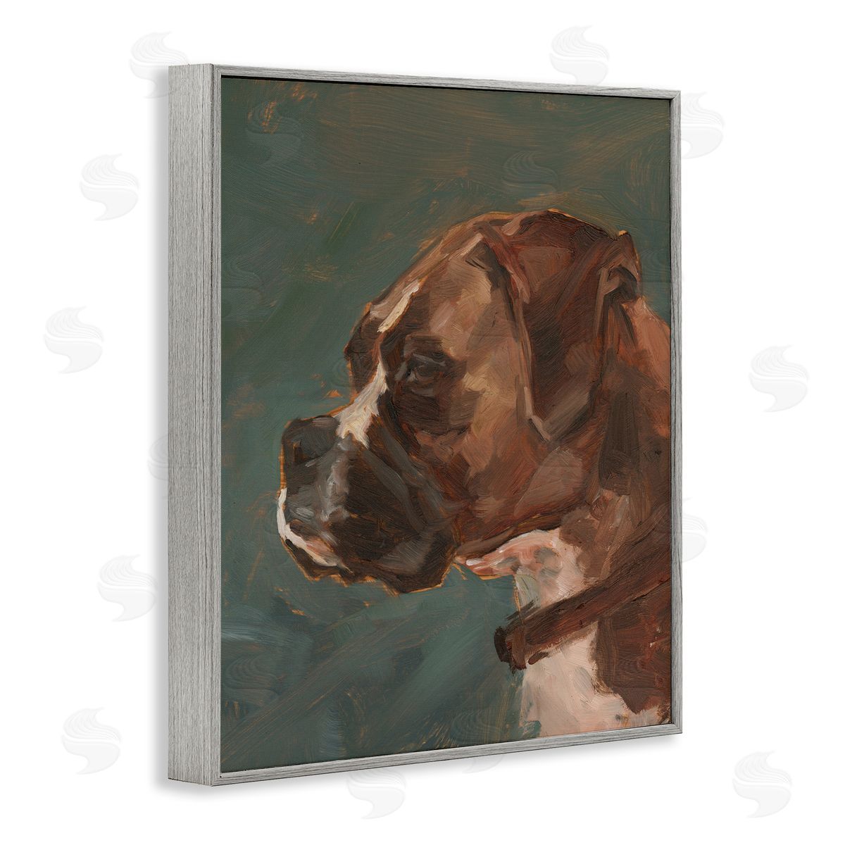 Bulldog Gazing Portrait Grey Frame Print Wall Art, Home Decor by Ethan Harper