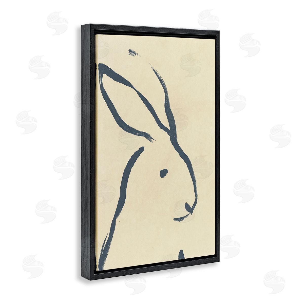 Minimal Rabbit Doodle Black Floating Frame Canvas Wall Art, Home Decor by June Erica Vess