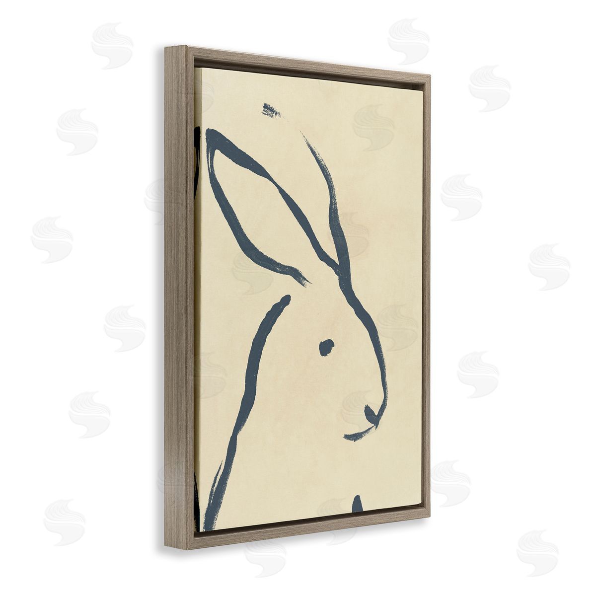 Minimal Rabbit Doodle Brown Floating Frame Canvas Wall Art, Home Decor by June Erica Vess