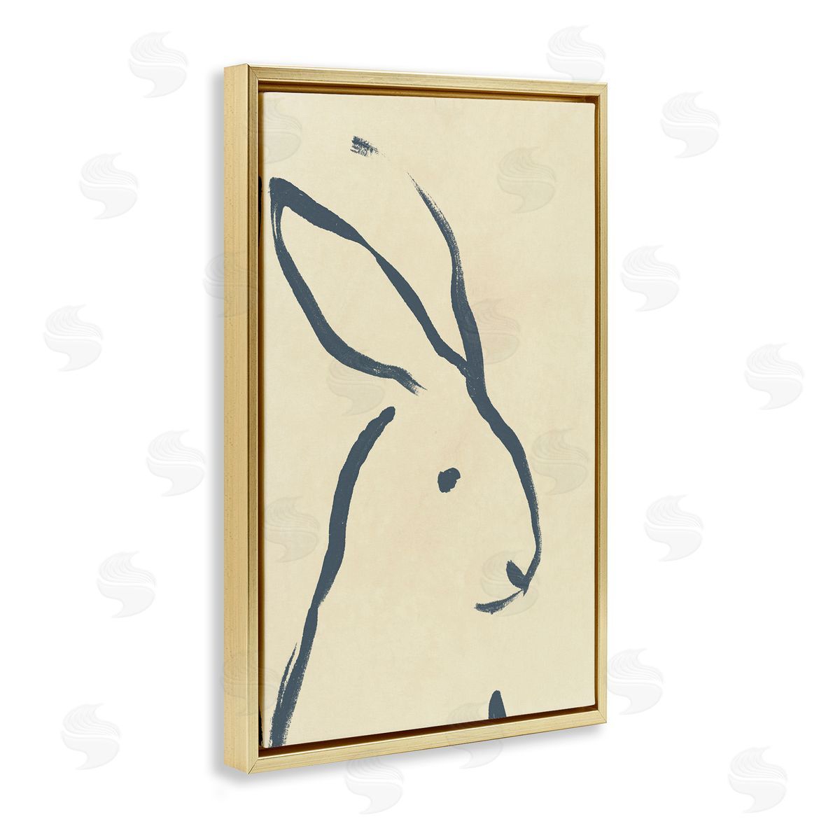 Minimal Rabbit Doodle Gold Floating Frame Canvas Wall Art, Home Decor by June Erica Vess