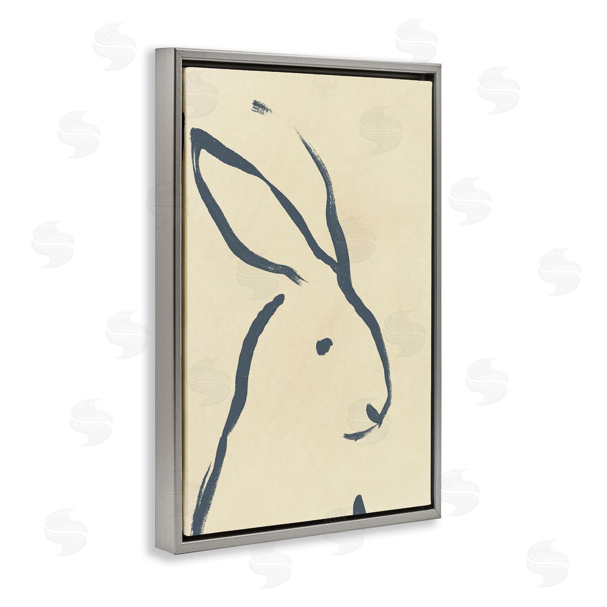 Minimal Rabbit Doodle Grey Floating Frame Canvas Wall Art, Home Decor by June Erica Vess