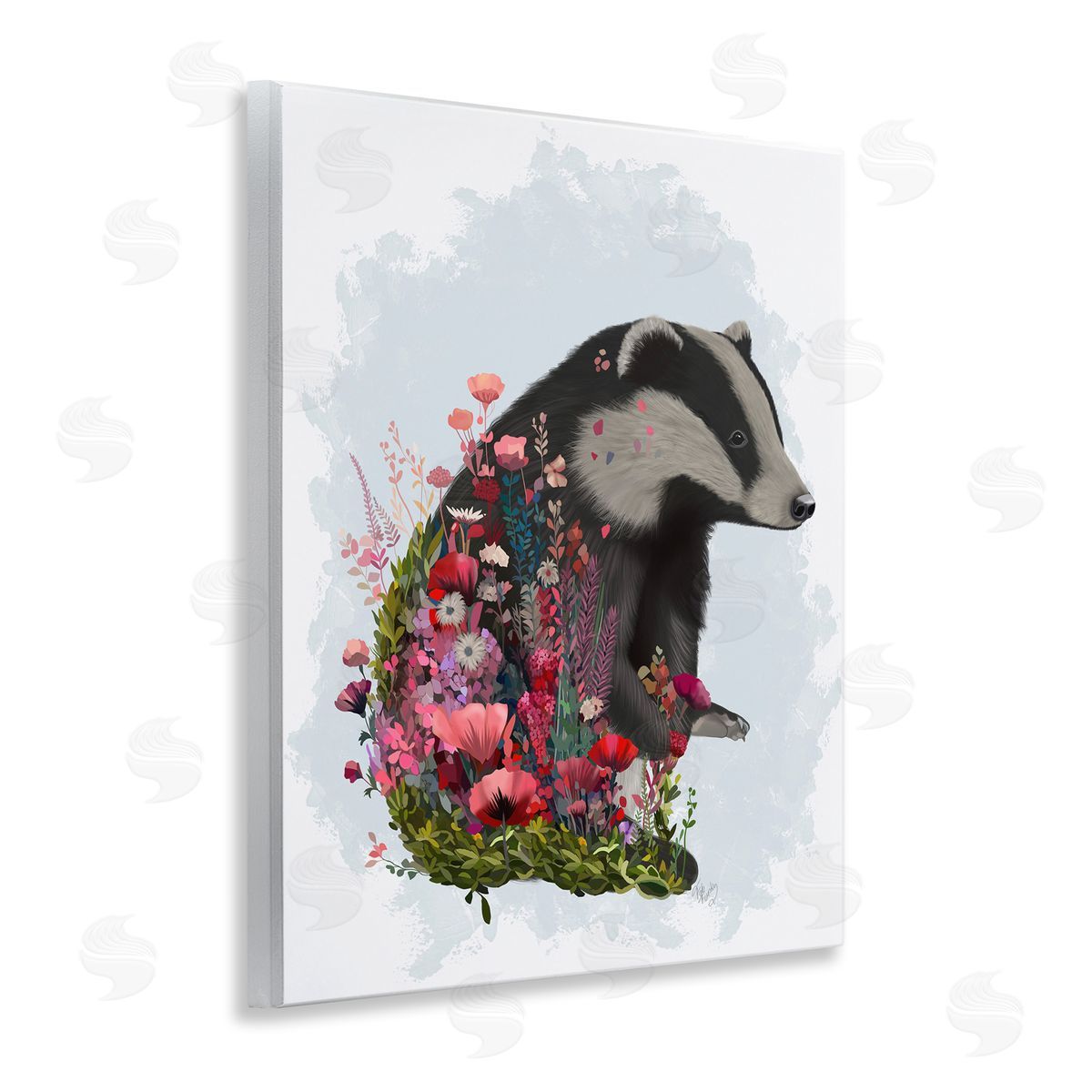 Badger with Garden Blooms Wood Plaque Wall Art, Home Decor by Fab Funky