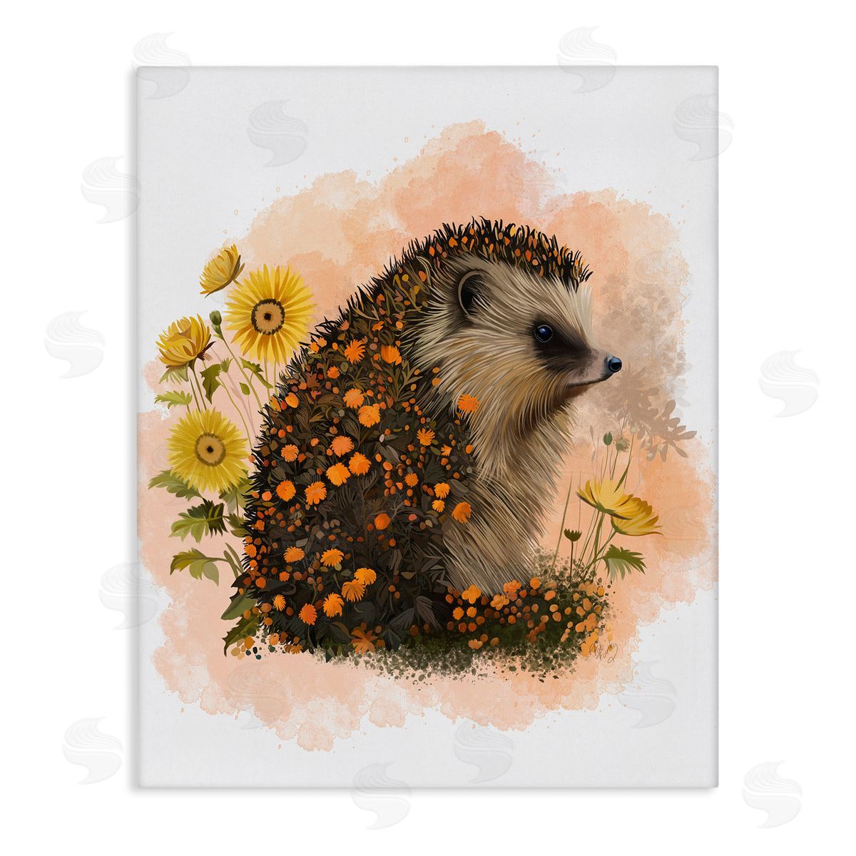 Wildflower Patterned Hedgehog Canvas Wall Art, Home Decor by Fab Funky