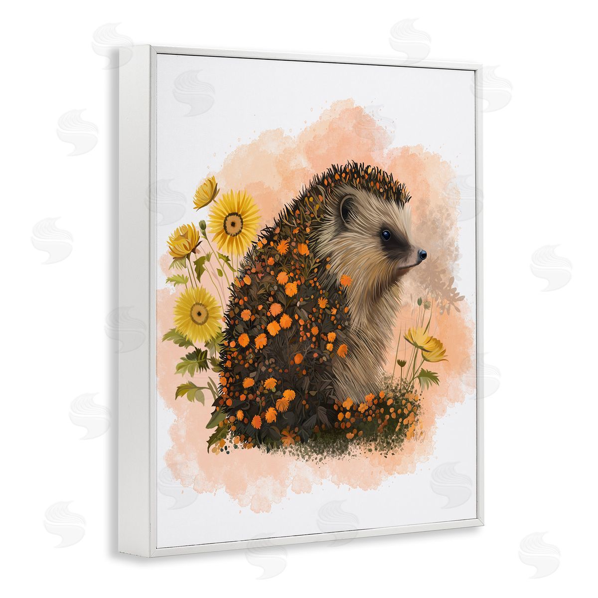 Wildflower Patterned Hedgehog White Frame Print Wall Art, Home Decor by Fab Funky
