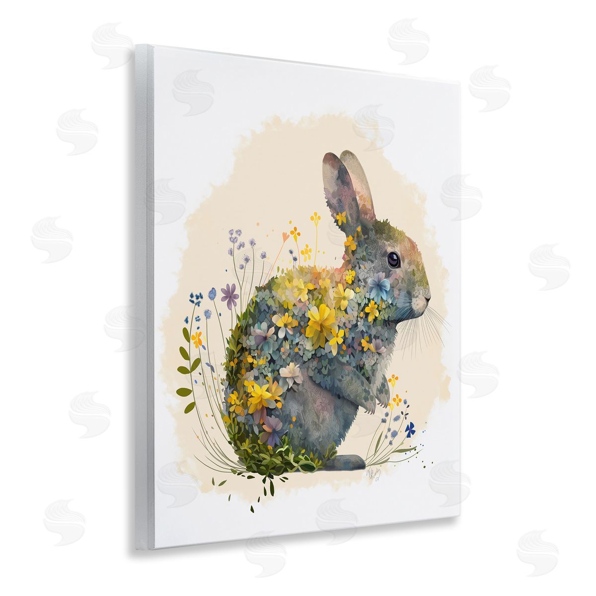 Rabbit with Buttercup Flowers Wood Plaque Wall Art, Home Decor by Fab Funky