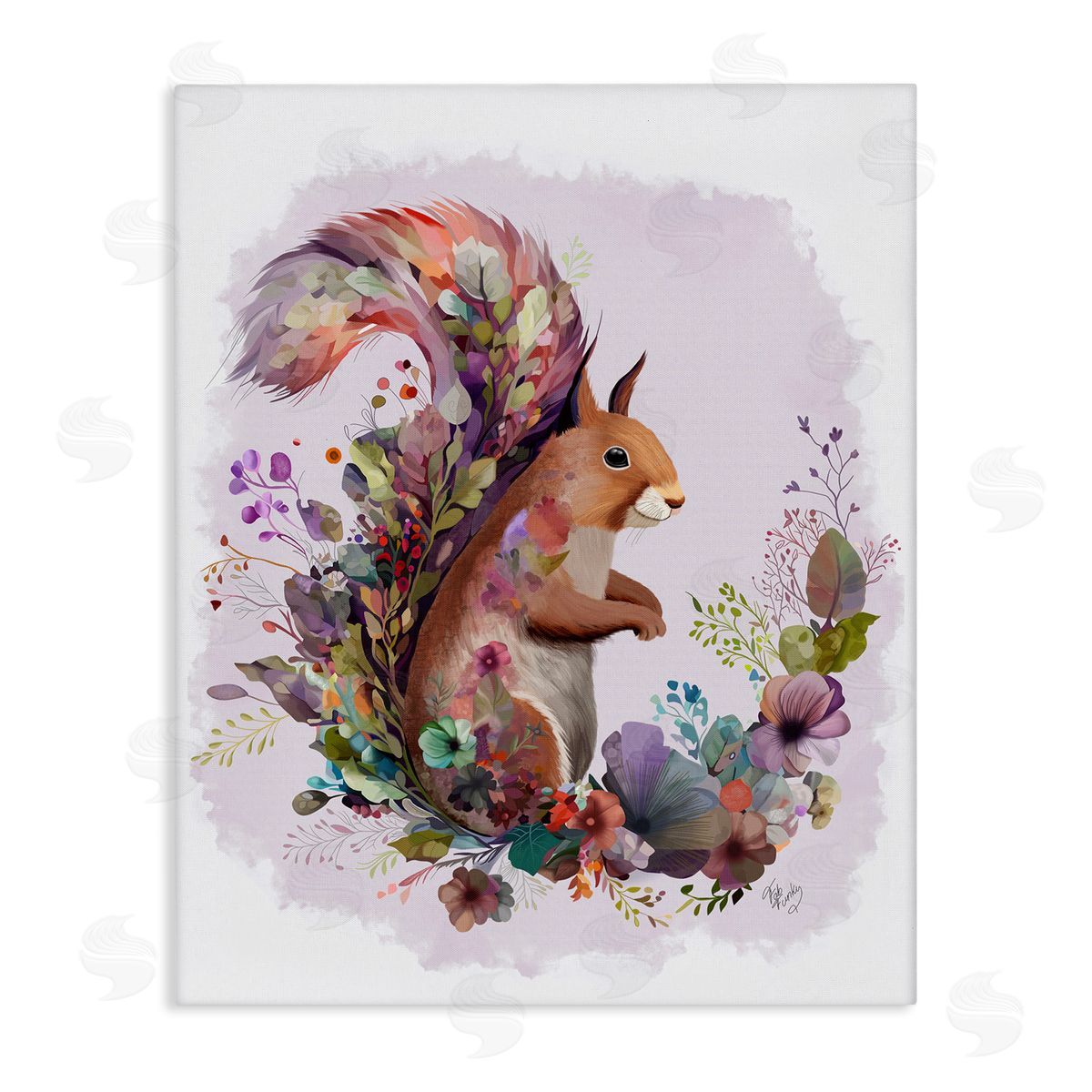 Squirrel and Floral Garland Canvas Wall Art, Home Decor by Fab Funky