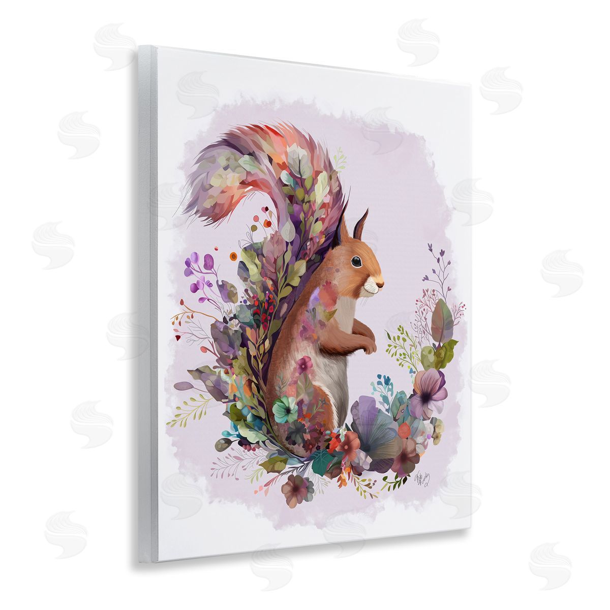Squirrel and Floral Garland Wood Plaque Wall Art, Home Decor by Fab Funky
