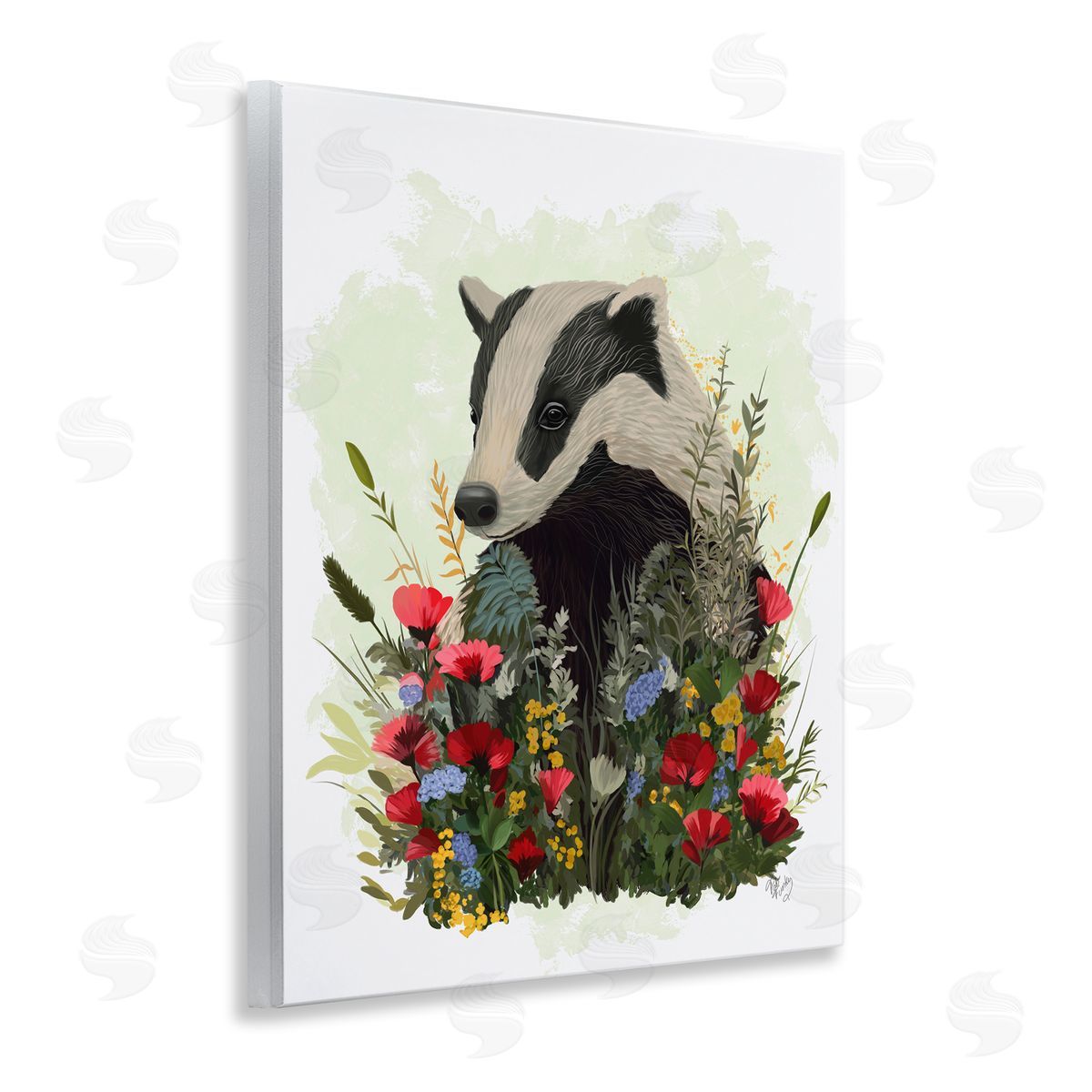 Badger with Poppy Blossoms Wood Plaque Wall Art, Home Decor by Fab Funky