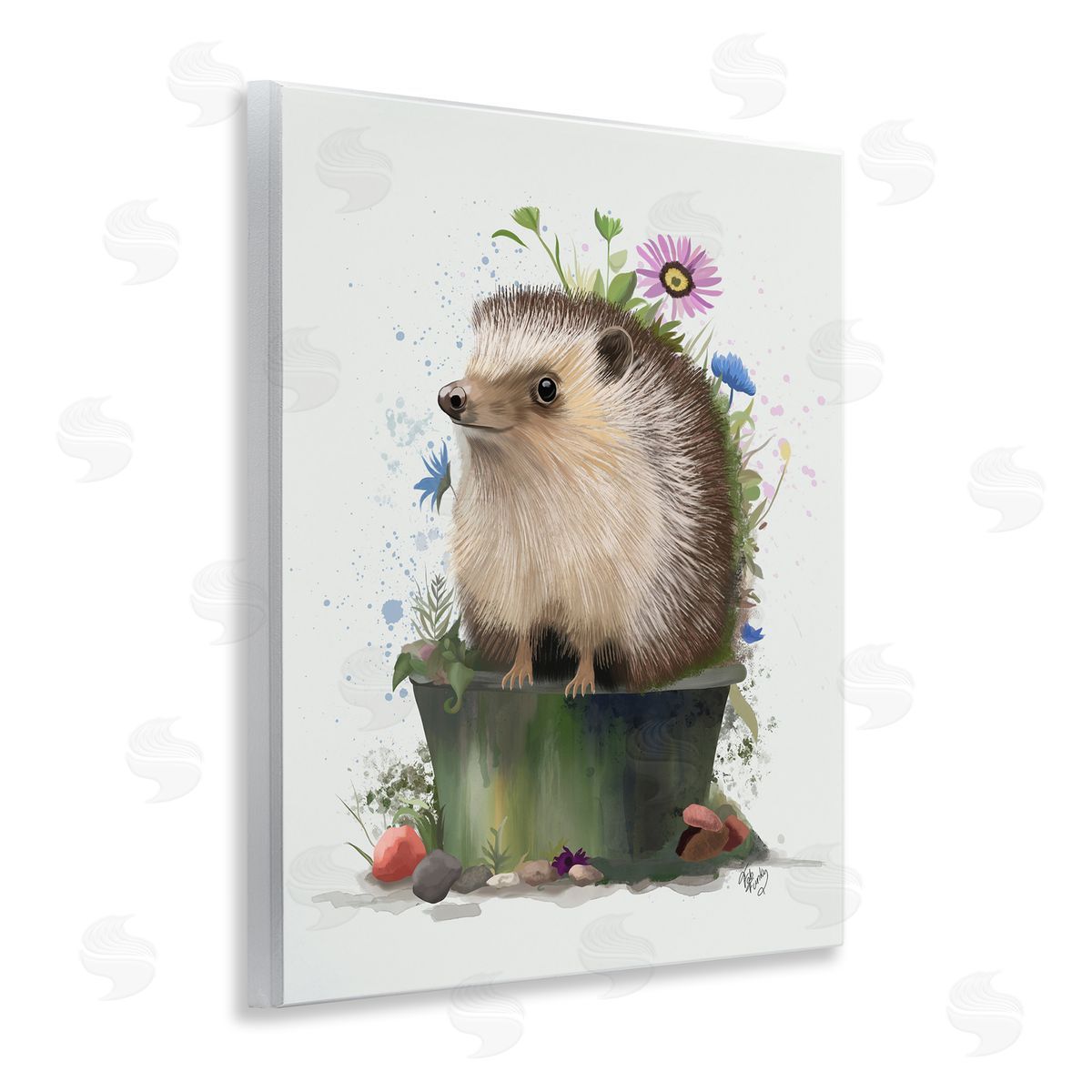 Hedgehog in Gardening Pot Wood Plaque Wall Art, Home Decor by Fab Funky