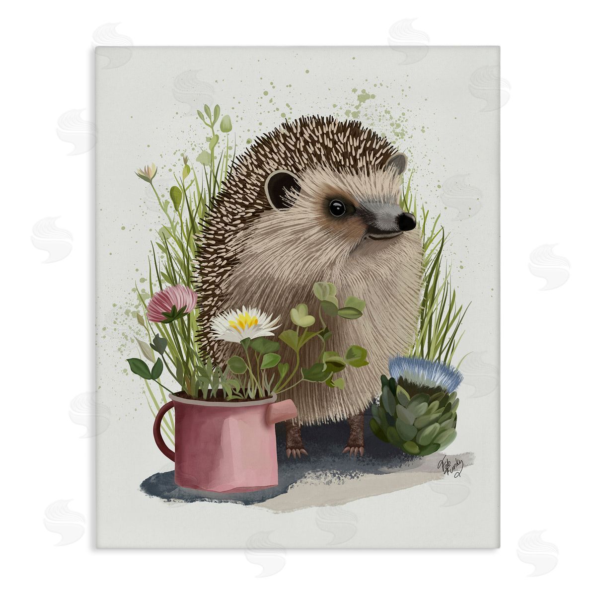 Hedgehog with Garden Plants Canvas Wall Art, Home Decor by Fab Funky