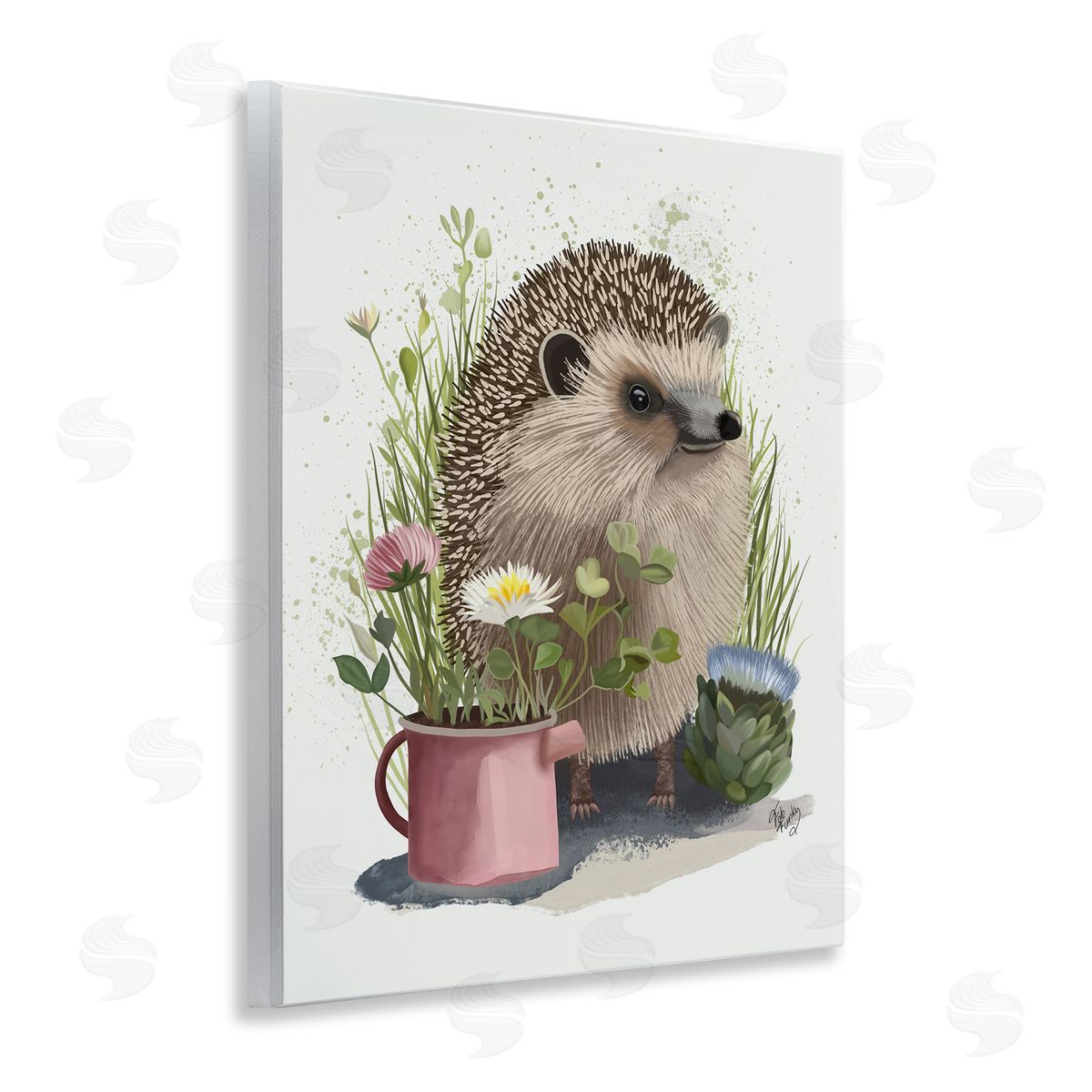 Hedgehog with Garden Plants Wood Plaque Wall Art, Home Decor by Fab Funky