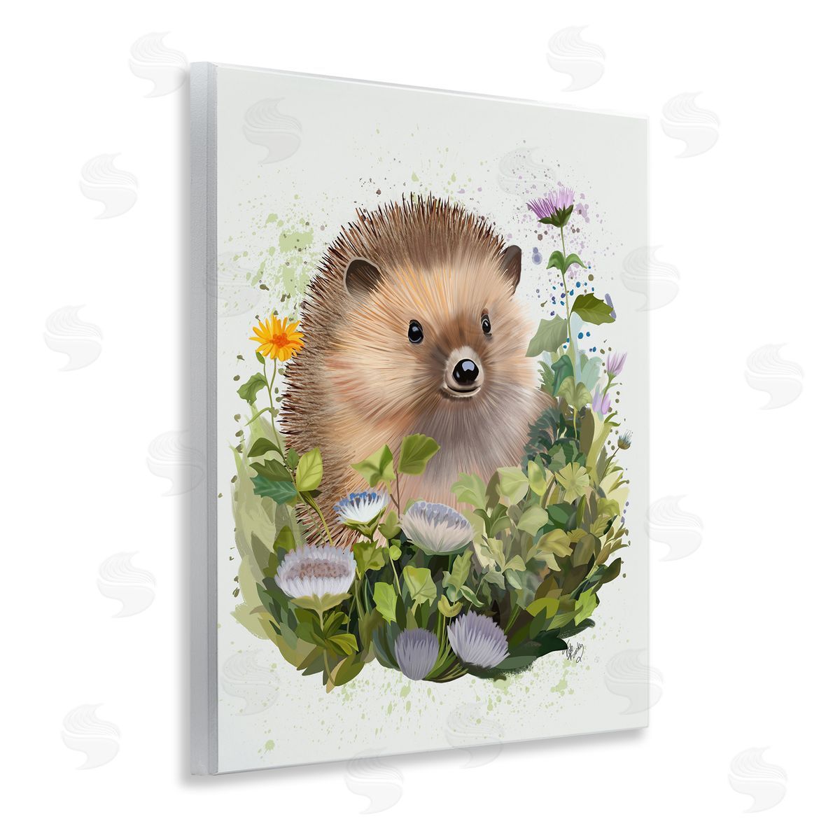 Hedgehog in Floral Meadow Wood Plaque Wall Art, Home Decor by Fab Funky