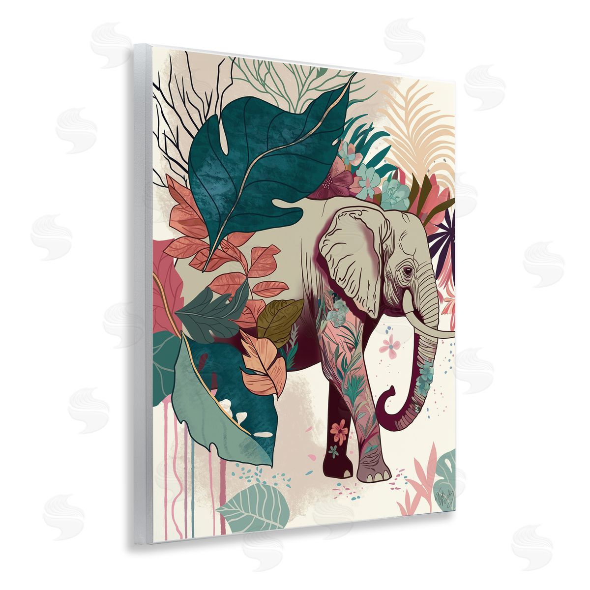 Elephant and Tropical Leaves Wood Plaque Wall Art, Home Decor by Fab Funky